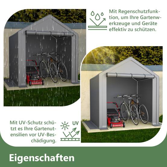 Abri de jardin 190x170x200cm gris foncé, multifonction garage vélo et rangement d'outils - Image 3