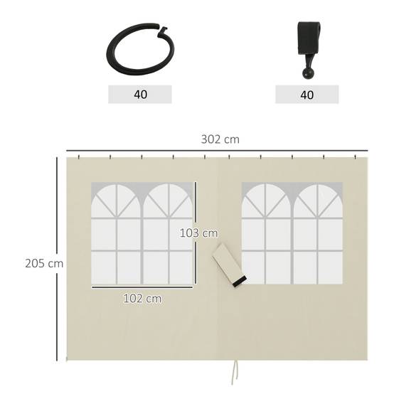 Parois latérales tonnelle polyester jardin protection UV fenêtres 3x3m blanc crème - ComfortXL Outdoor Living - Image 3