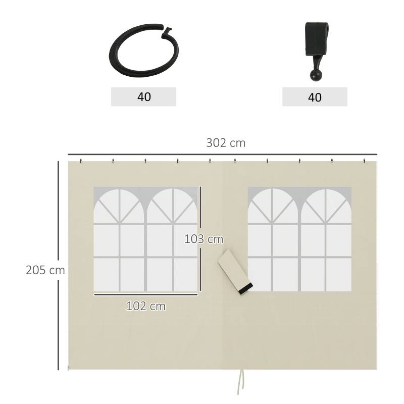 Parois latérales tonnelle polyester jardin protection UV fenêtres 3x3m blanc crème - ComfortXL Outdoor Living - Image 3