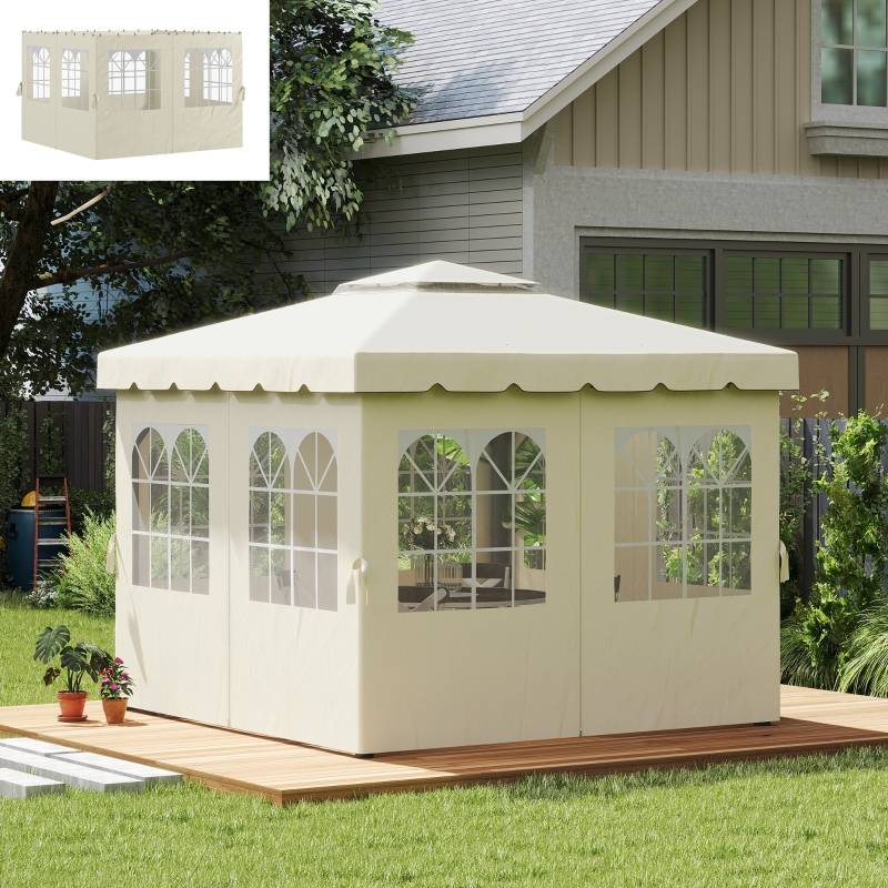 Parois latérales tonnelle polyester jardin protection UV fenêtres 3x3m blanc crème - ComfortXL Outdoor Living - Image 2