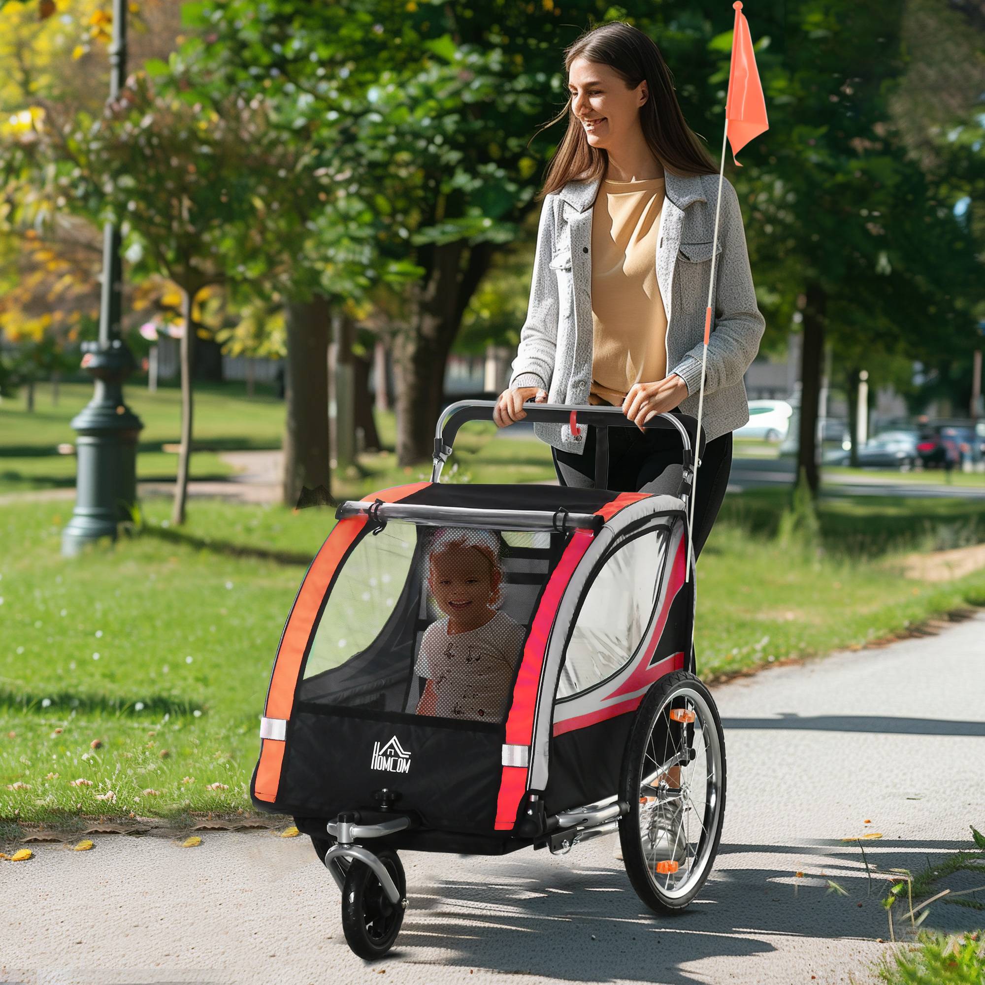 Remorque de vélo enfant acier rouge et noir 142 x 75 x 101 cm - PANGIVO - Image 4
