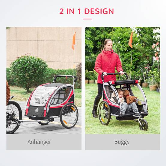 Remorque de vélo enfant acier rouge et noir 142 x 75 x 101 cm - PANGIVO - Image 6