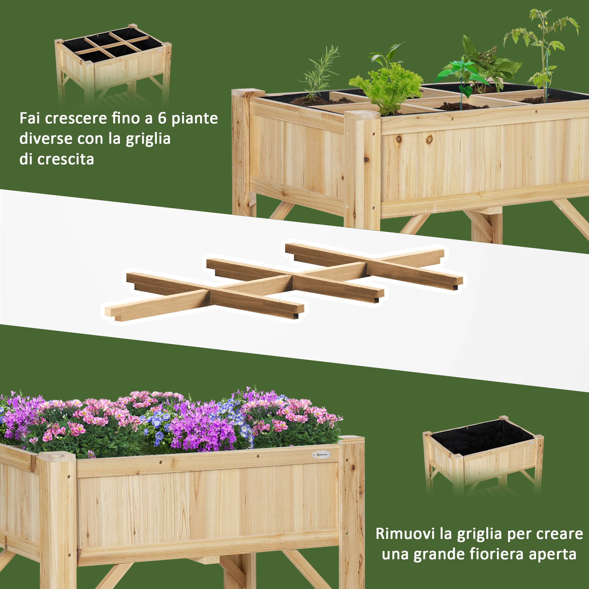 ComfortXL - Carré potager surélevé en bois de sapin coloris naturel 78,5 x 58 x 81 cm avec 6 compartiments et étagère - Image 8