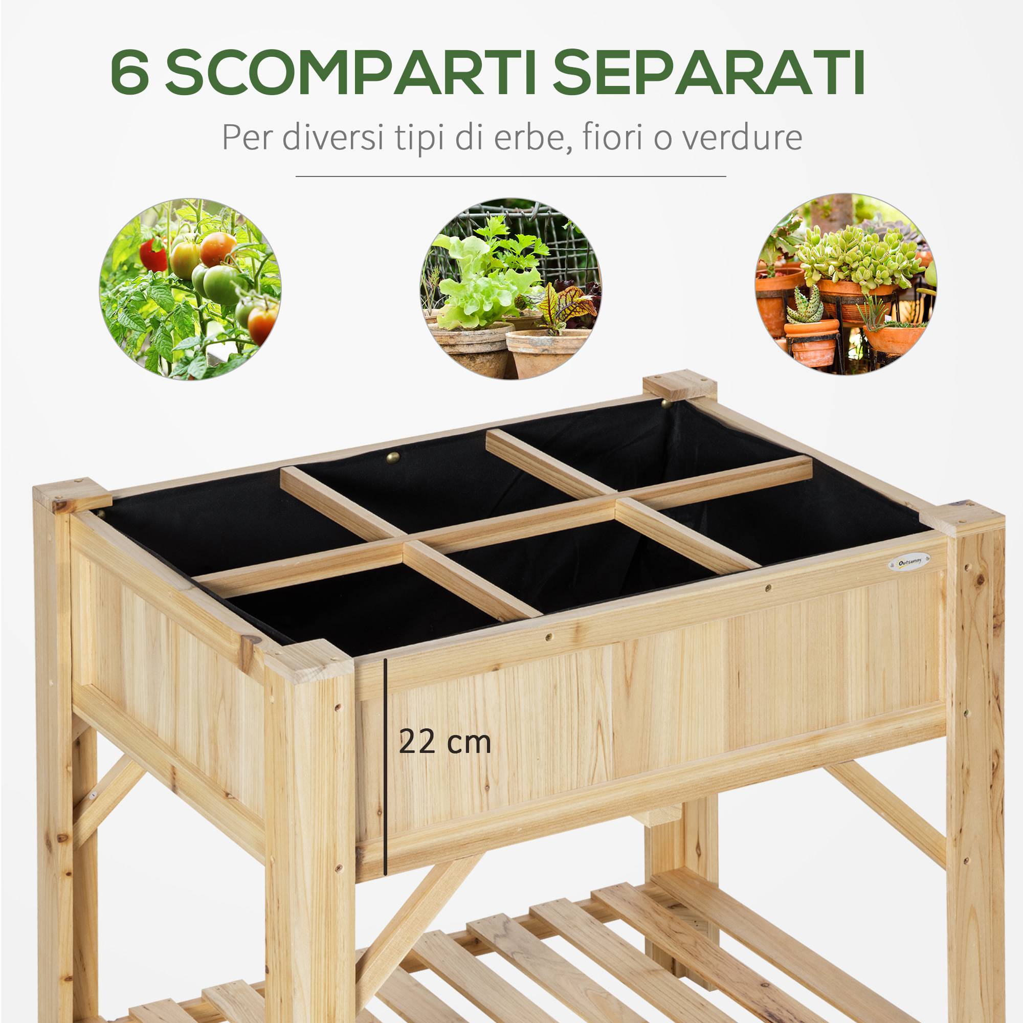 ComfortXL - Carré potager surélevé en bois de sapin coloris naturel 78,5 x 58 x 81 cm avec 6 compartiments et étagère - Image 6