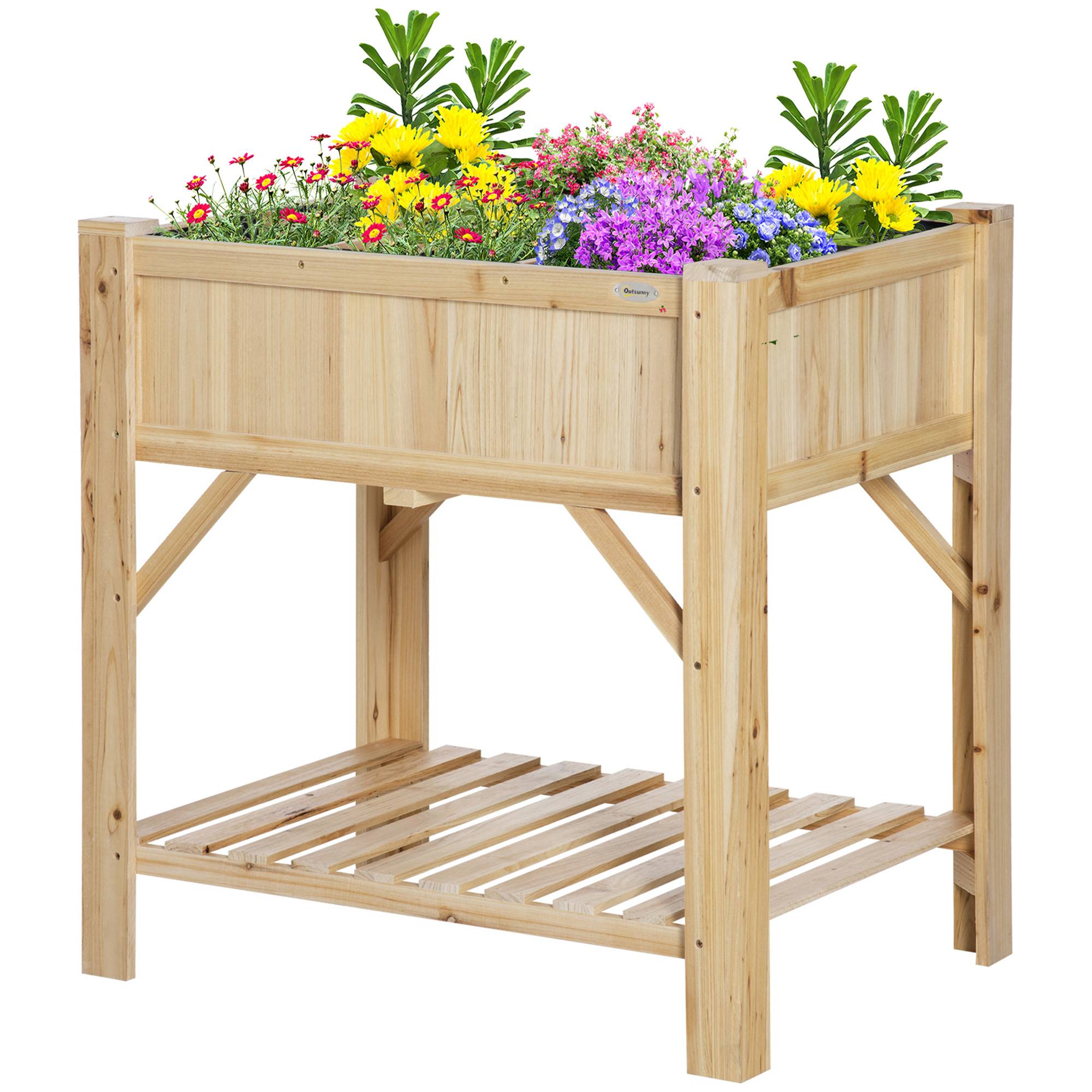 ComfortXL - Carré potager surélevé en bois de sapin coloris naturel 78,5 x 58 x 81 cm avec 6 compartiments et étagère - Image 2
