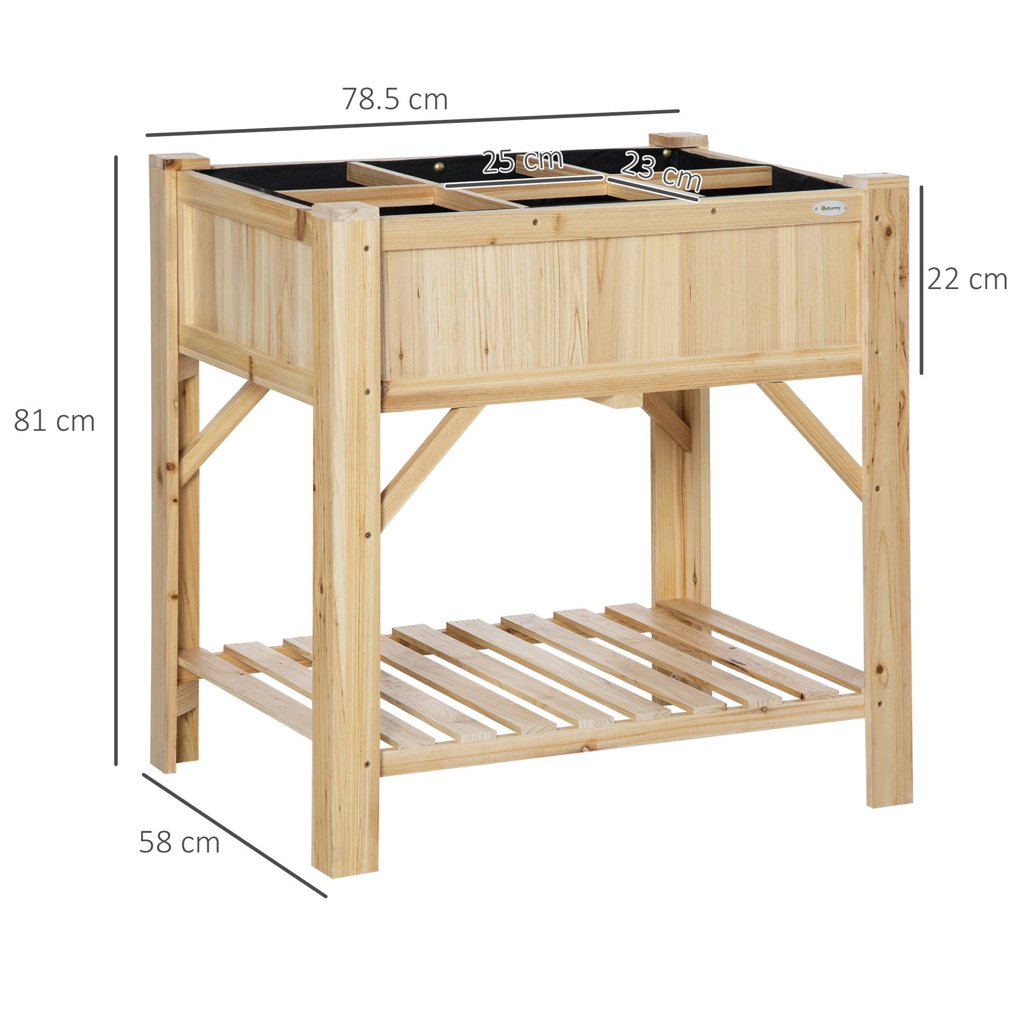 ComfortXL - Carré potager surélevé en bois de sapin coloris naturel 78,5 x 58 x 81 cm avec 6 compartiments et étagère - Image 3