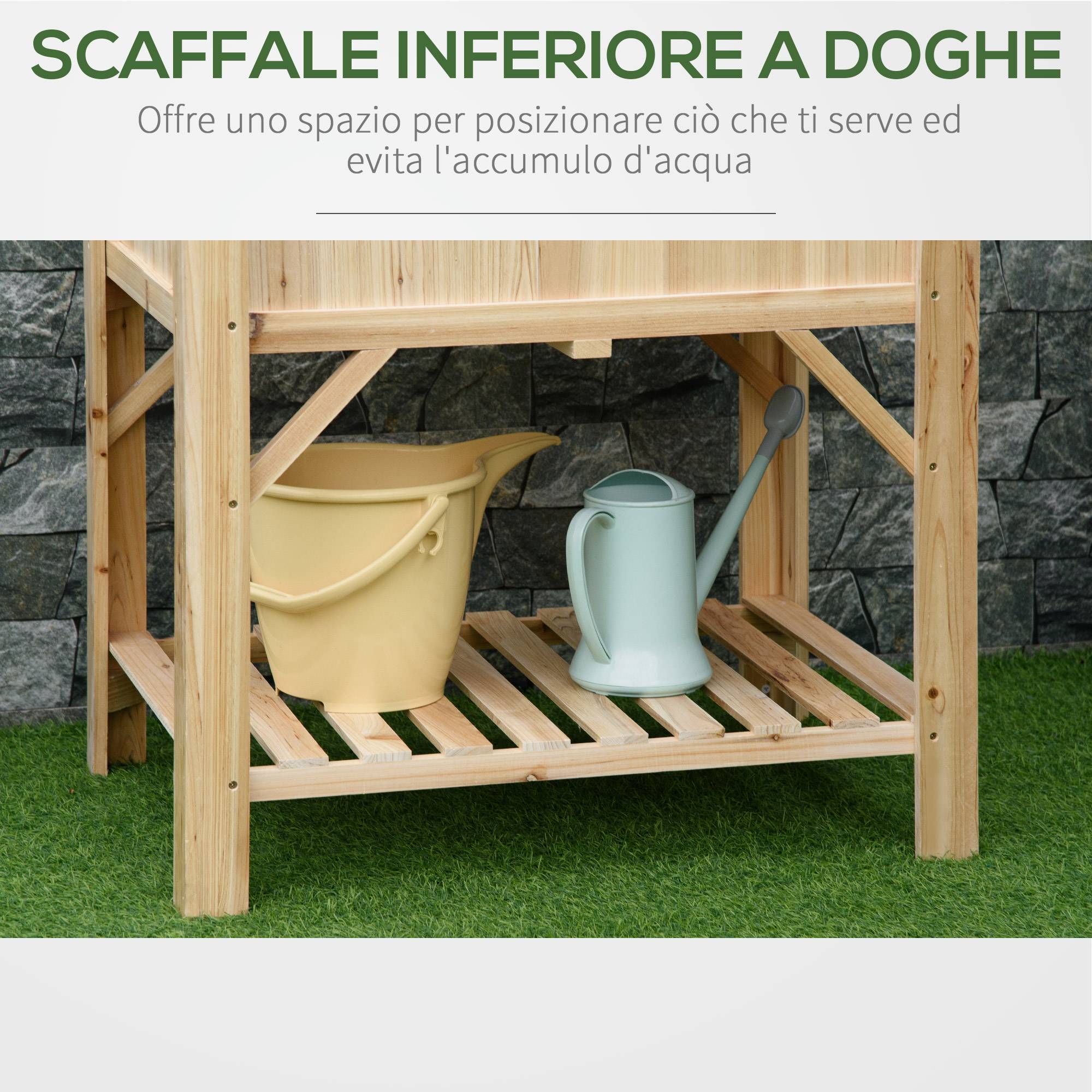 ComfortXL - Carré potager surélevé en bois de sapin coloris naturel 78,5 x 58 x 81 cm avec 6 compartiments et étagère - Image 5