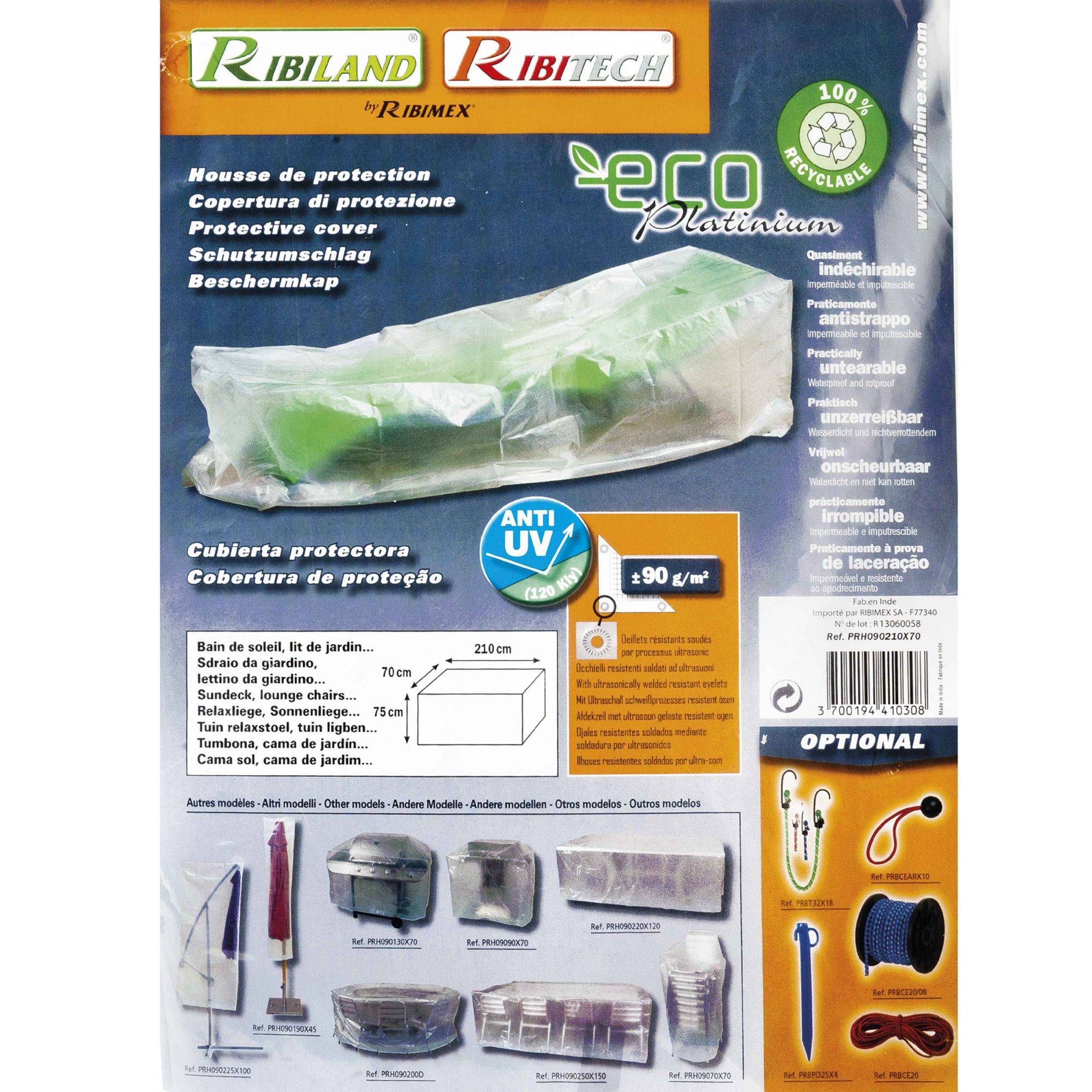 Ribimex - Housse pour transat bain de soleil lit de jardin 70x210x75cm - Imagen 2