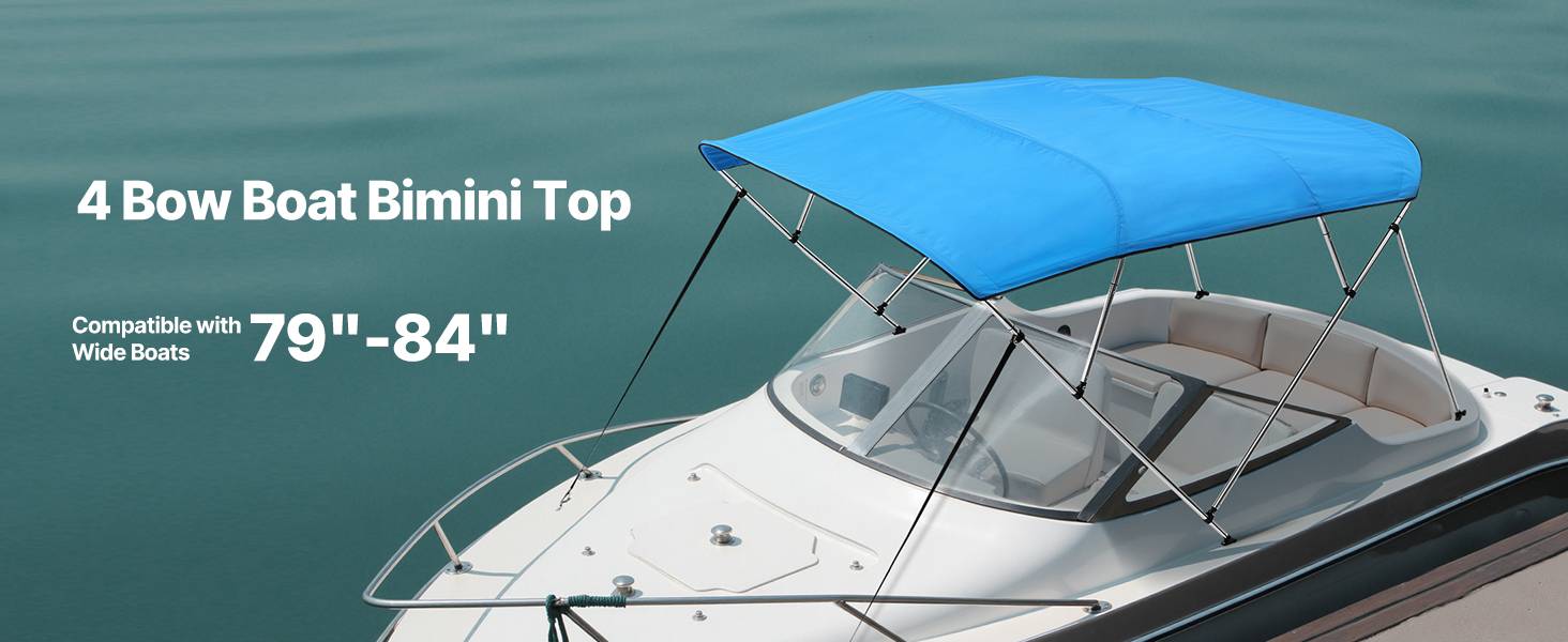 VEVOR Bimini bateau taud de soleil 4 arceaux 200-213 cm polyester Bleu Pacifique - Image 9
