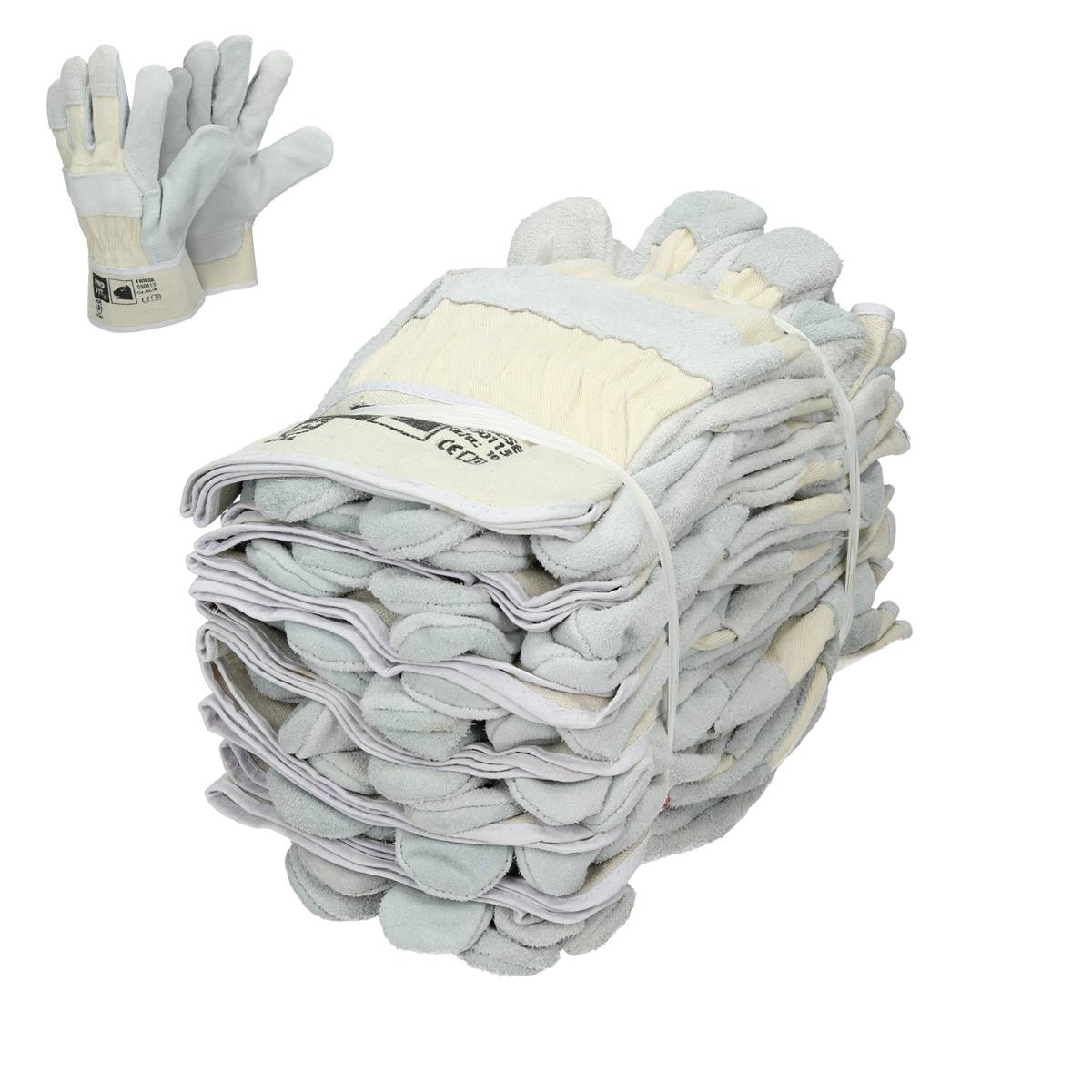 Ecd-Germany - ECD Germany 12 paires de gants Pro-Fit® en cuir croûte de bovin taille 8/M - Naturel - avec manchette en toile - Imagen 2