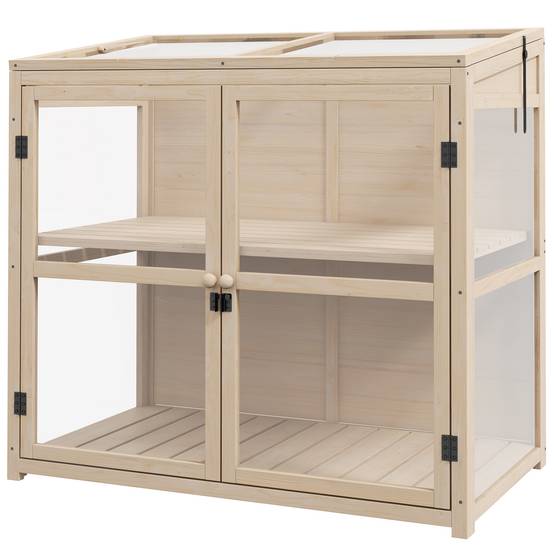 Serre Châssis Bois Jardin 2 Niveaux Toit Ouvrant Double Porte 103x61cm - ComfortXL Outdoor Living - Image 2
