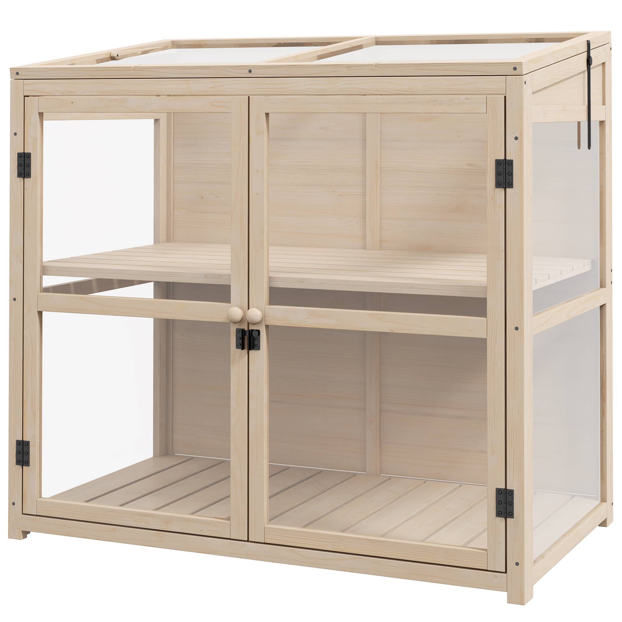 Serre Châssis Bois Jardin 2 Niveaux Toit Ouvrant Double Porte 103x61cm - ComfortXL Outdoor Living - Image 2