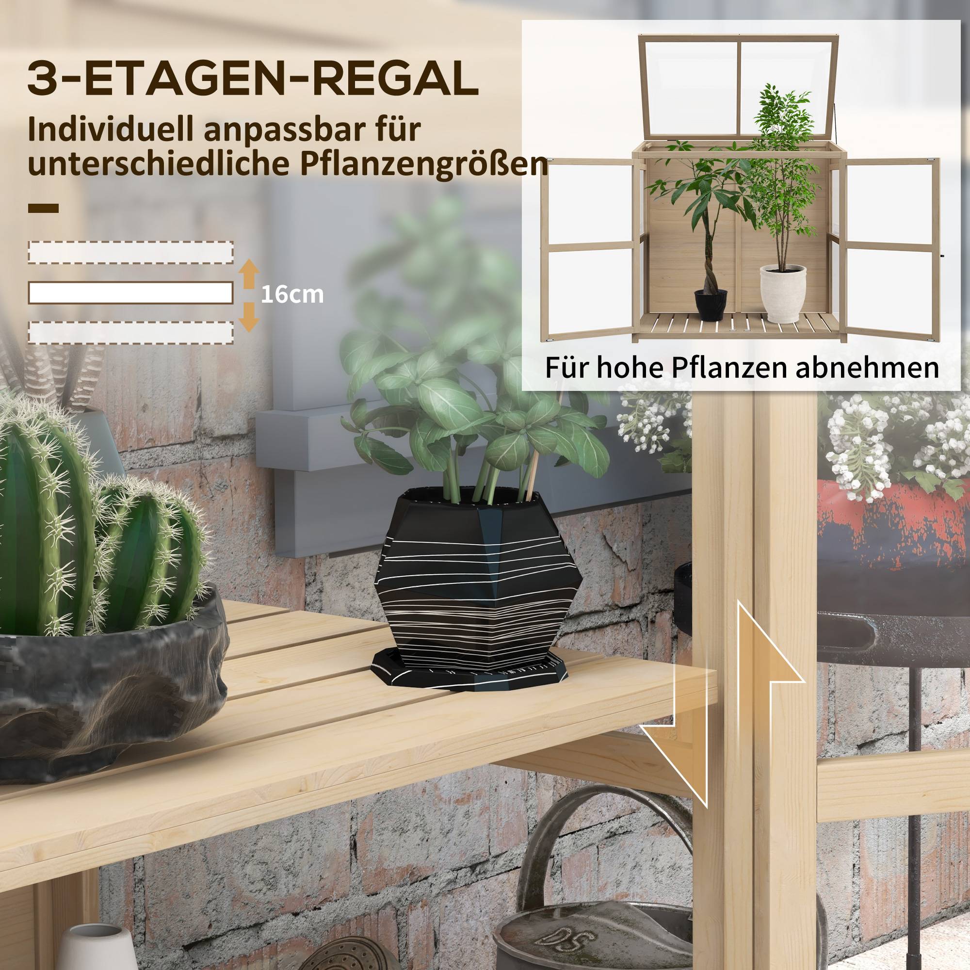 Serre Châssis Bois Jardin 2 Niveaux Toit Ouvrant Double Porte 103x61cm - ComfortXL Outdoor Living - Image 5