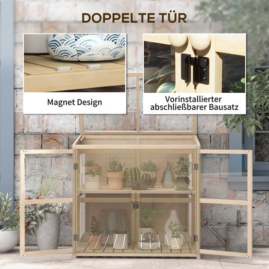 Serre Châssis Bois Jardin 2 Niveaux Toit Ouvrant Double Porte 103x61cm - ComfortXL Outdoor Living - Image 6
