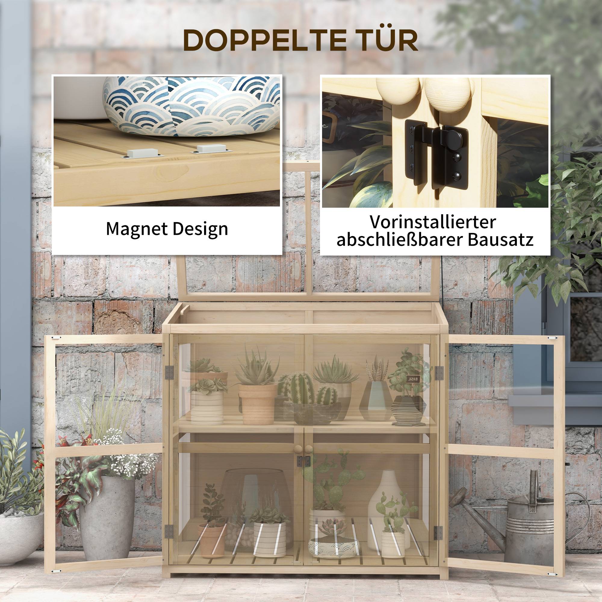 Serre Châssis Bois Jardin 2 Niveaux Toit Ouvrant Double Porte 103x61cm - ComfortXL Outdoor Living - Image 6