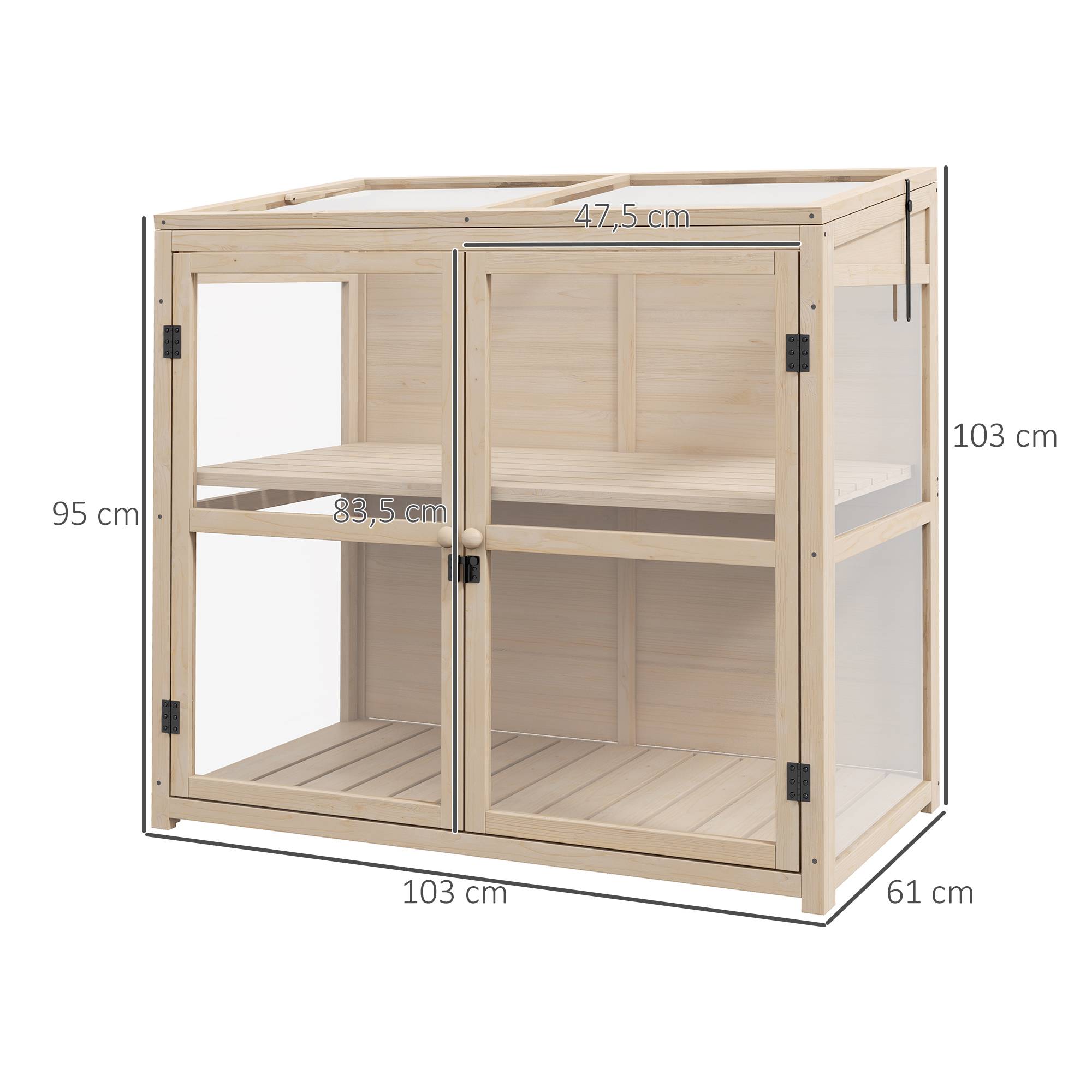 Serre Châssis Bois Jardin 2 Niveaux Toit Ouvrant Double Porte 103x61cm - ComfortXL Outdoor Living - Image 3