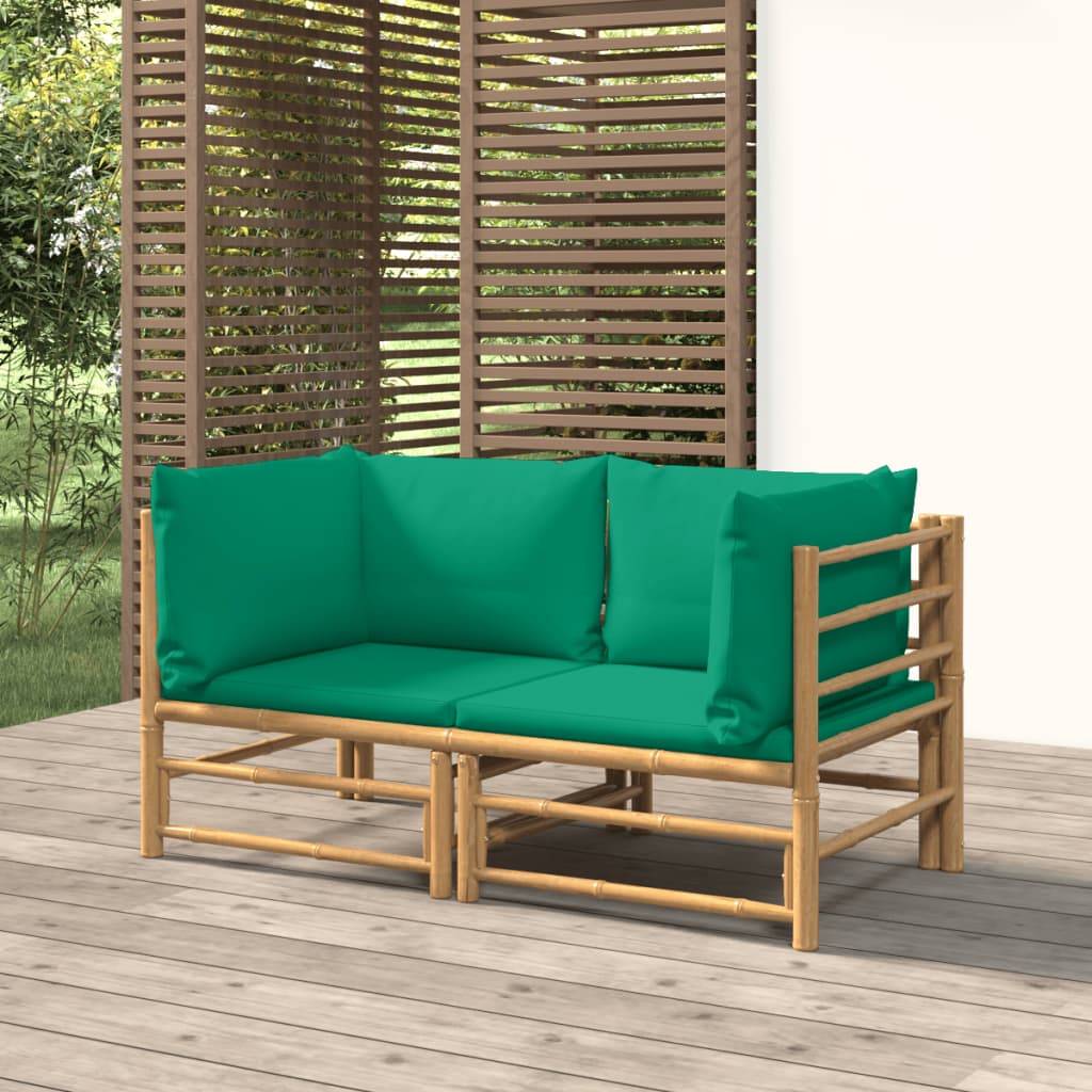 Canapés d'Angle Jardin Bambou 2 pcs Coussins Vert Modulables – ComfortXL Outdoor Living - Image 1