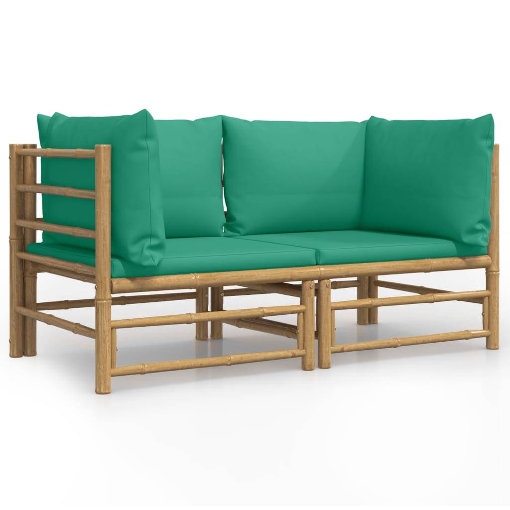 Canapés d'Angle Jardin Bambou 2 pcs Coussins Vert Modulables – ComfortXL Outdoor Living - Image 2