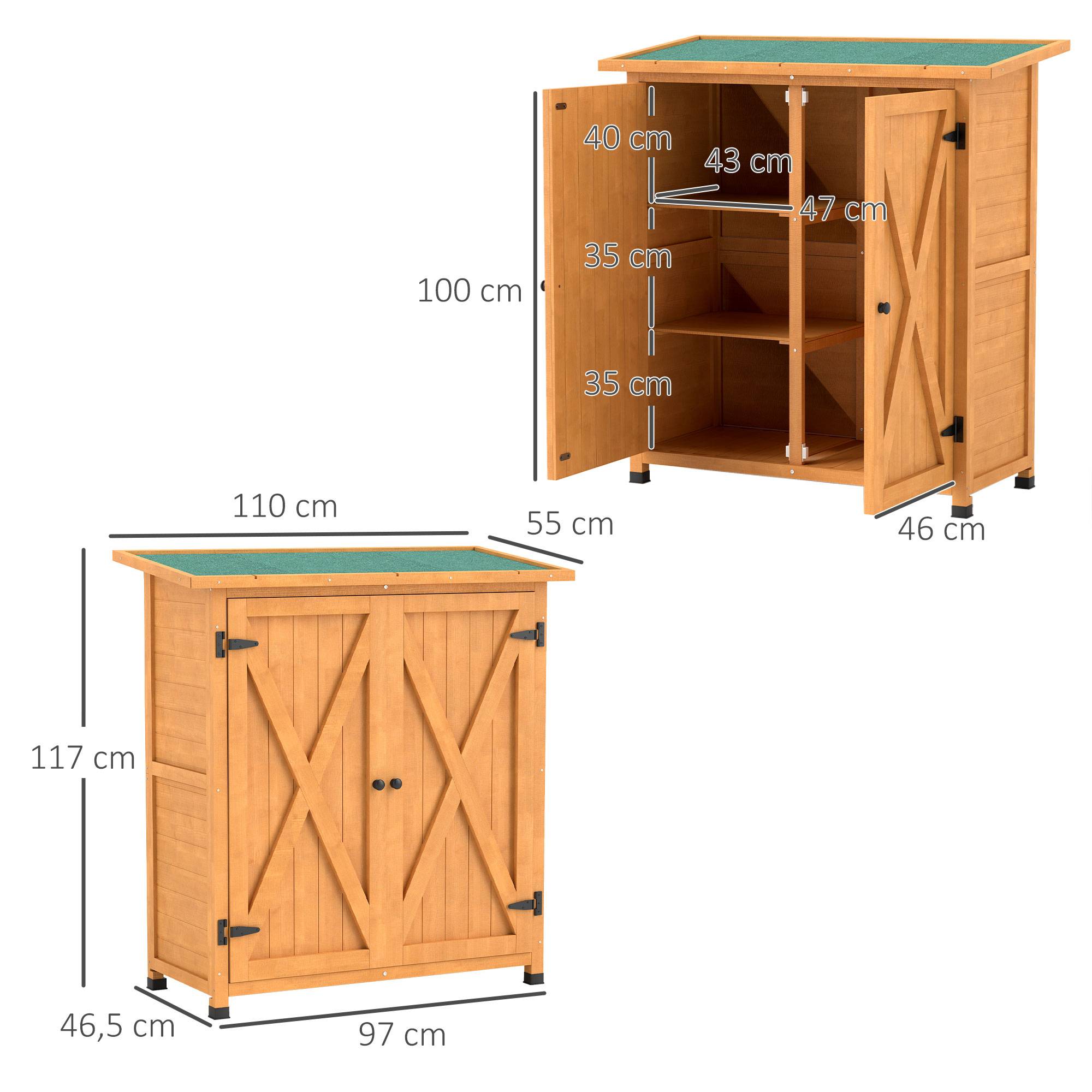 Armoire de jardin en bois, résistante aux intempéries, 2 portes, toit asphalte, 110x55x117 cm, jaune - Image 5