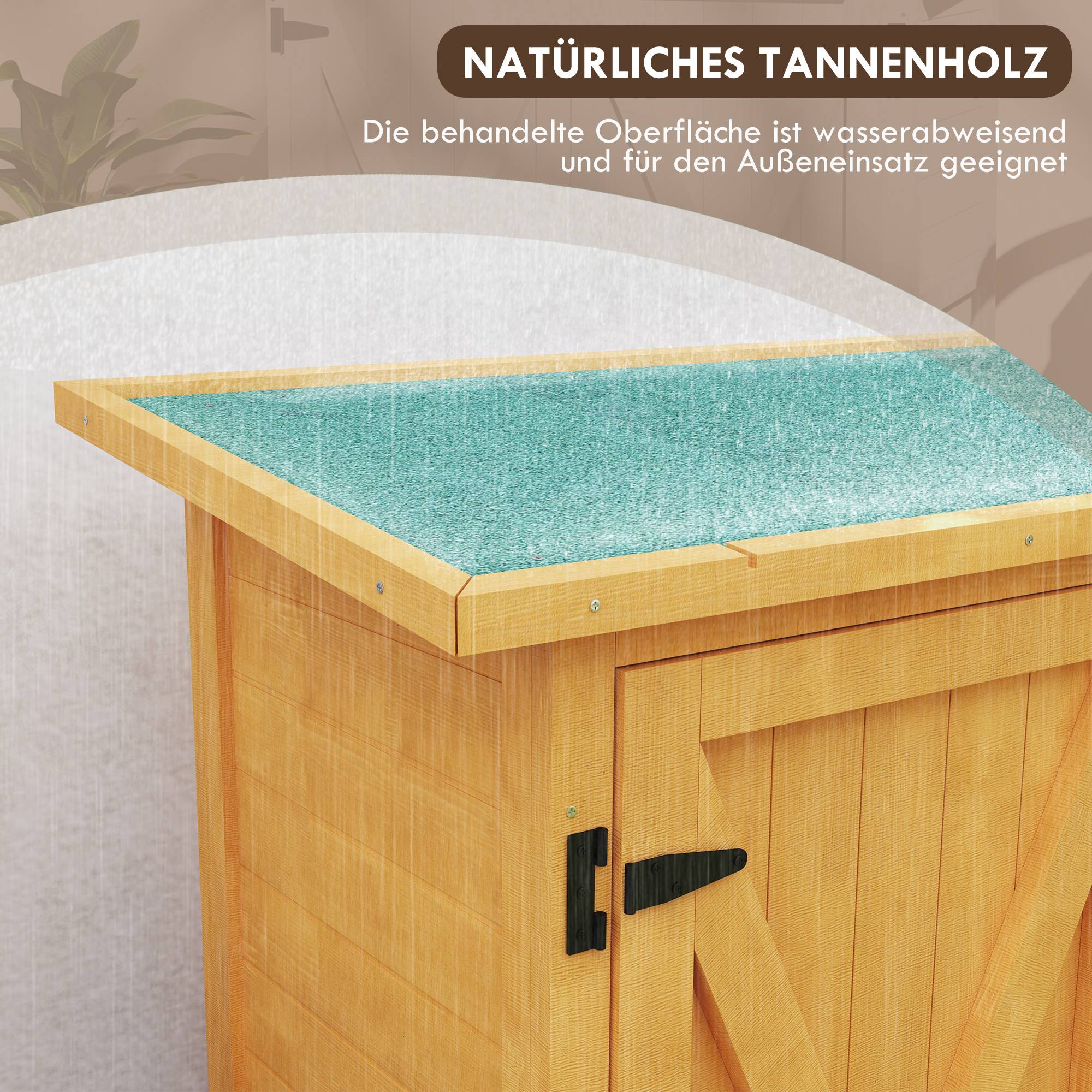 Armoire de jardin en bois, résistante aux intempéries, 2 portes, toit asphalte, 110x55x117 cm, jaune - Image 9