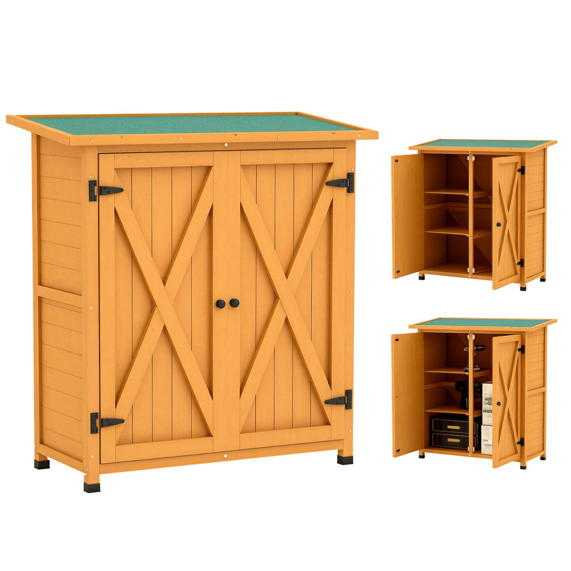 Armoire de jardin en bois, résistante aux intempéries, 2 portes, toit asphalte, 110x55x117 cm, jaune - Image 1
