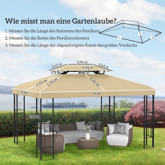 Toile de rechange pour tonnelle de jardin polyester imperméable double toit 3x4m beige - ComfortXL Outdoor Living - Image 3
