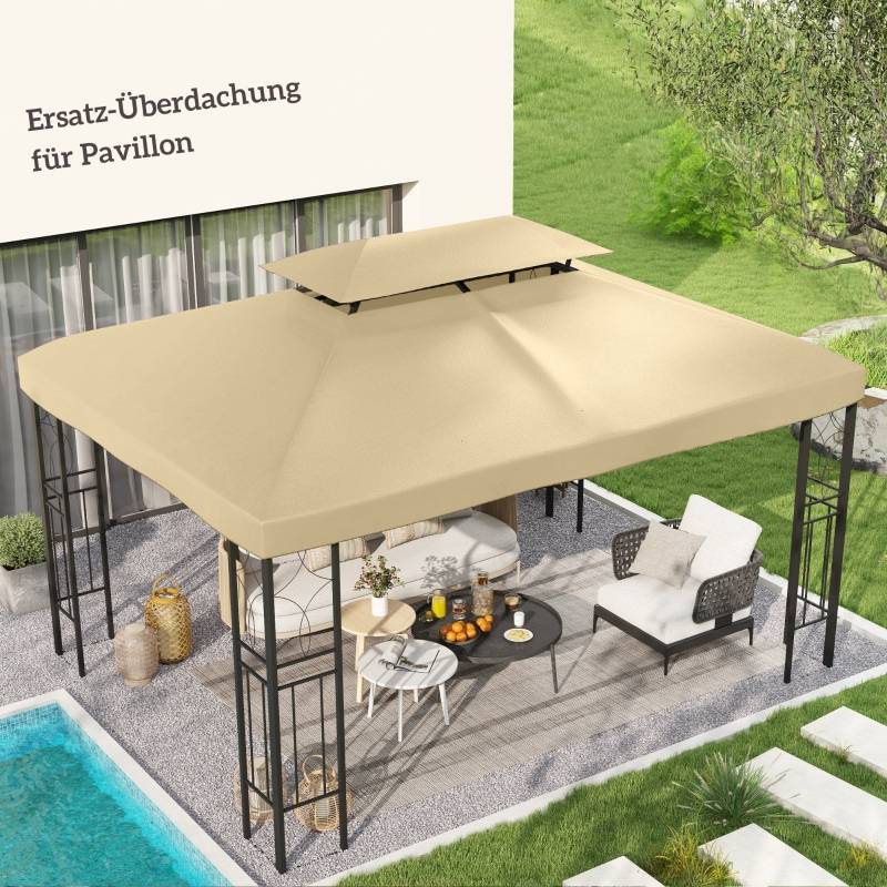 Toile de rechange pour tonnelle de jardin polyester imperméable double toit 3x4m beige - ComfortXL Outdoor Living - Image 2