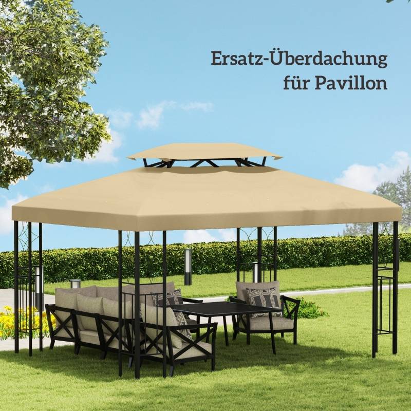 Toile de rechange pour tonnelle de jardin polyester imperméable double toit 3x4m beige - ComfortXL Outdoor Living - Image 7