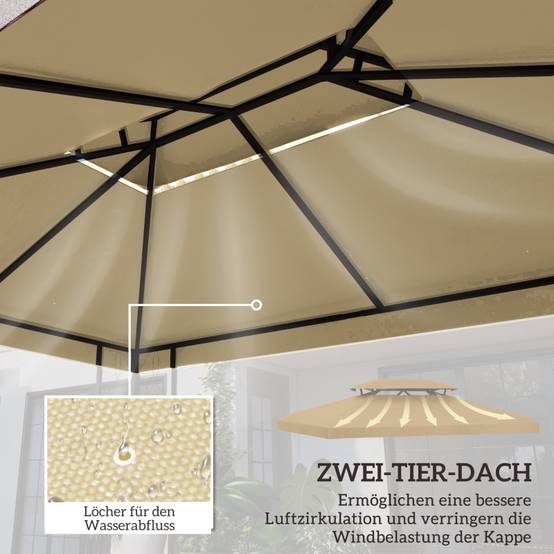 Toile de rechange pour tonnelle de jardin polyester imperméable double toit 3x4m beige - ComfortXL Outdoor Living - Image 4