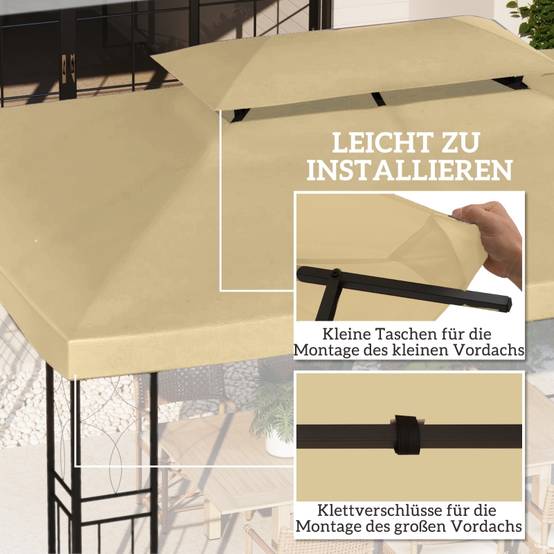 Toile de rechange pour tonnelle de jardin polyester imperméable double toit 3x4m beige - ComfortXL Outdoor Living - Image 5
