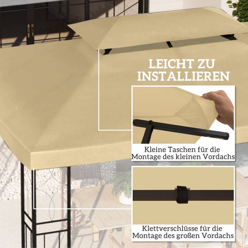 Toile de rechange pour tonnelle de jardin polyester imperméable double toit 3x4m beige - ComfortXL Outdoor Living - Image 5