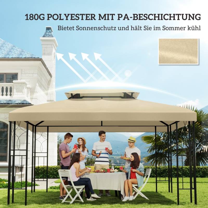 Toile de rechange pour tonnelle de jardin polyester imperméable double toit 3x4m beige - ComfortXL Outdoor Living - Image 6