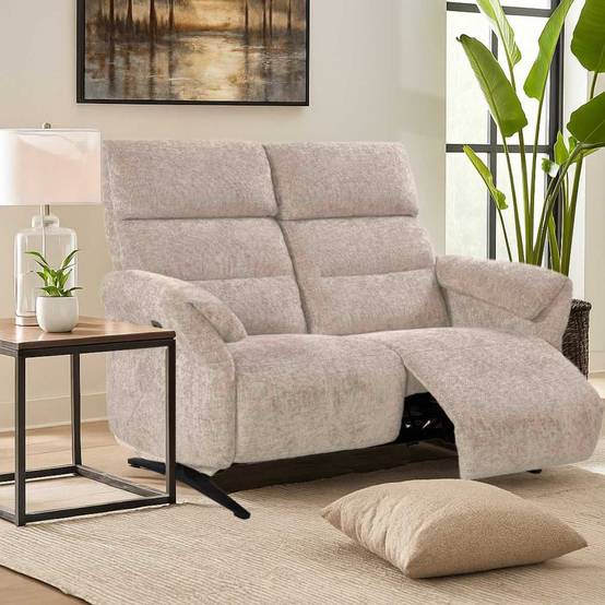 Canapé 2 places relax électrique tissu maillé ultra doux beige - LAMA - Image 2