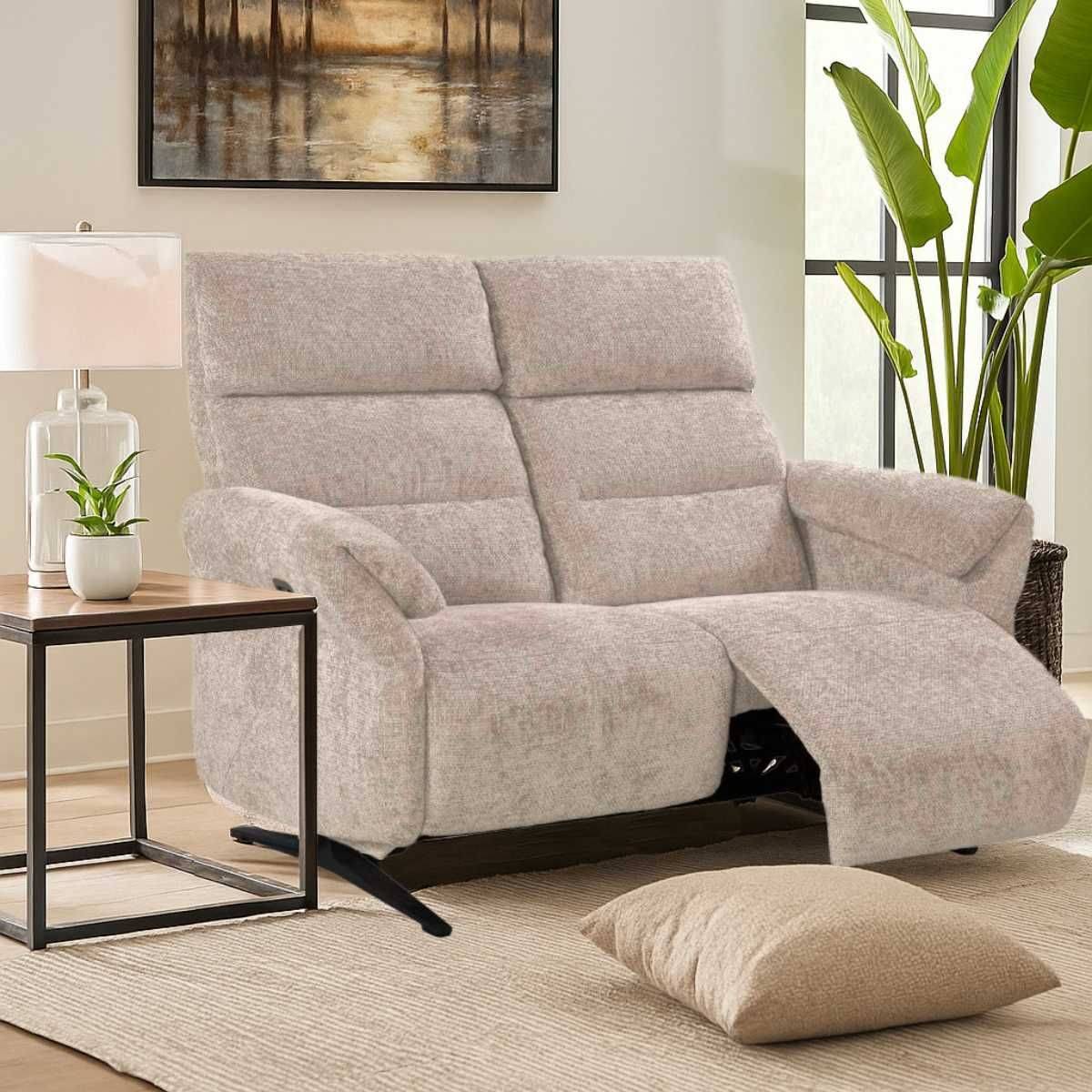 Canapé 2 places relax électrique tissu maillé ultra doux beige - LAMA - Image 2