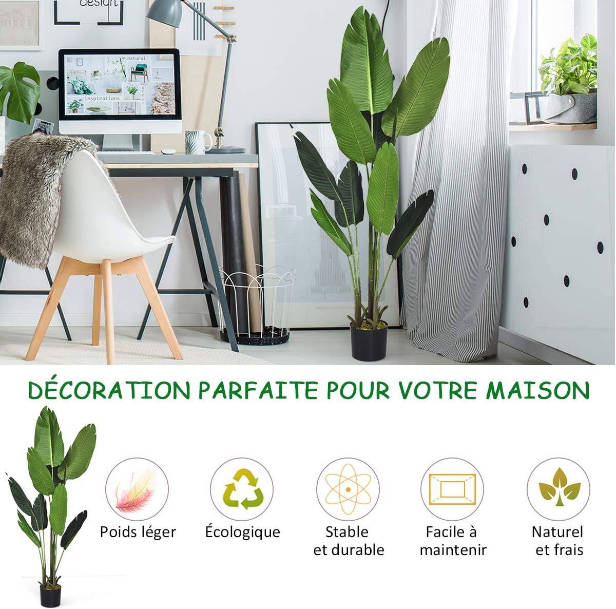 Plante Artificiel Bananier Avec Pot 160CM, Décoration Intérieur et Extérieu, Bureau - Image 3