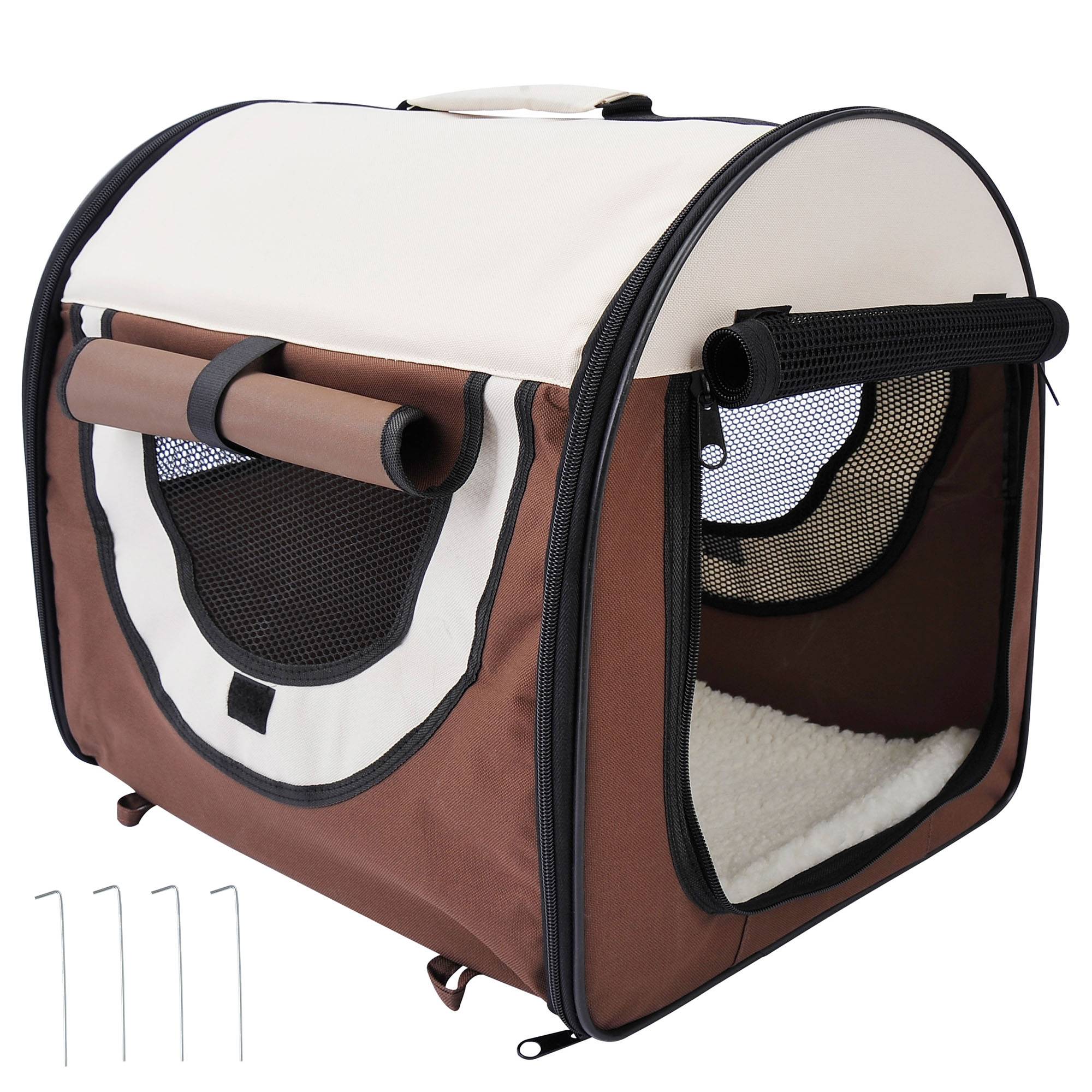 Sac de transport pliable pour chien chat acier Oxford avec tapis amovible café 61cm - ComfortXL Outdoor Living - Image 2