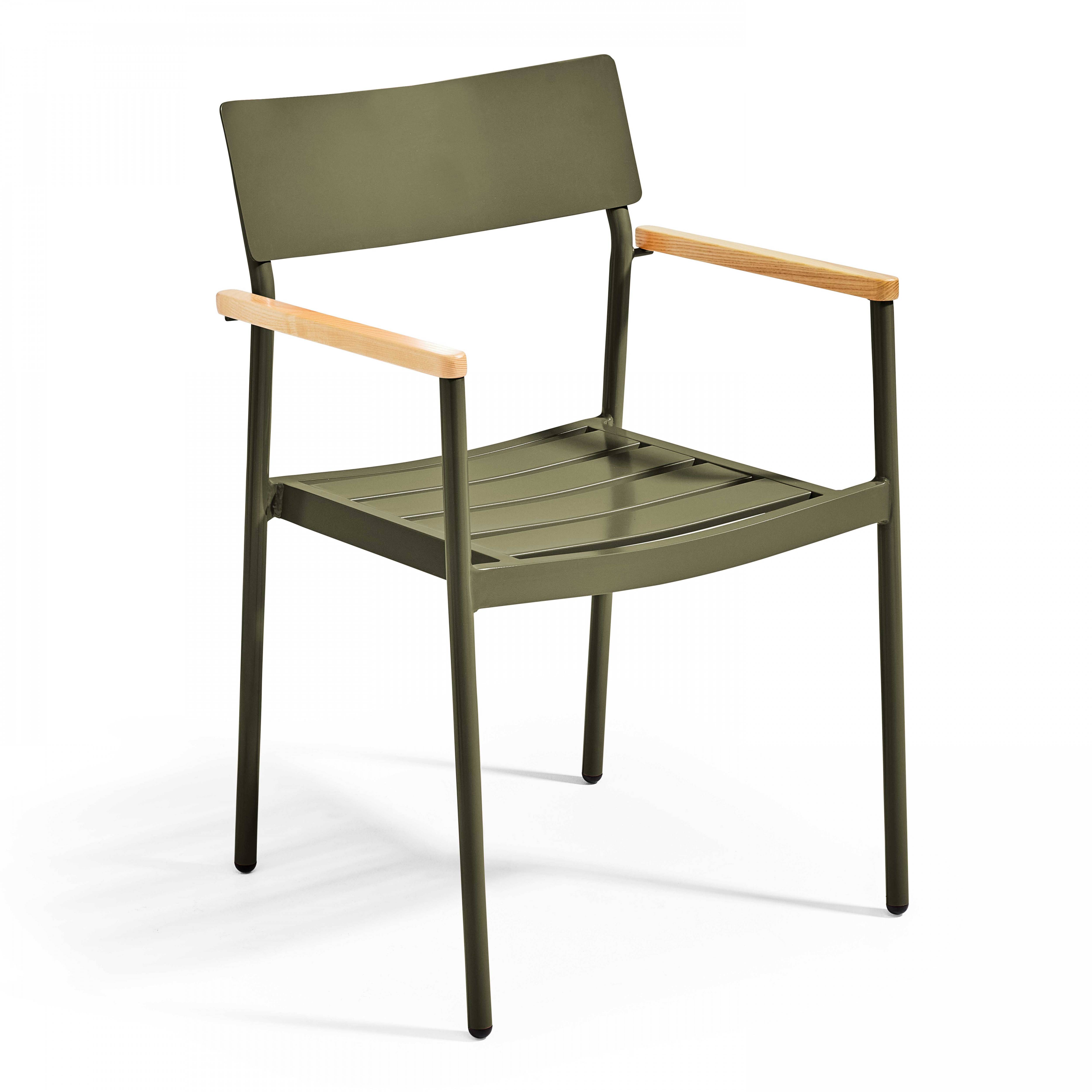 Oviala - Fauteuil de jardin en aluminium et bois vert kaki Leeds - Oviala - Imagen 1