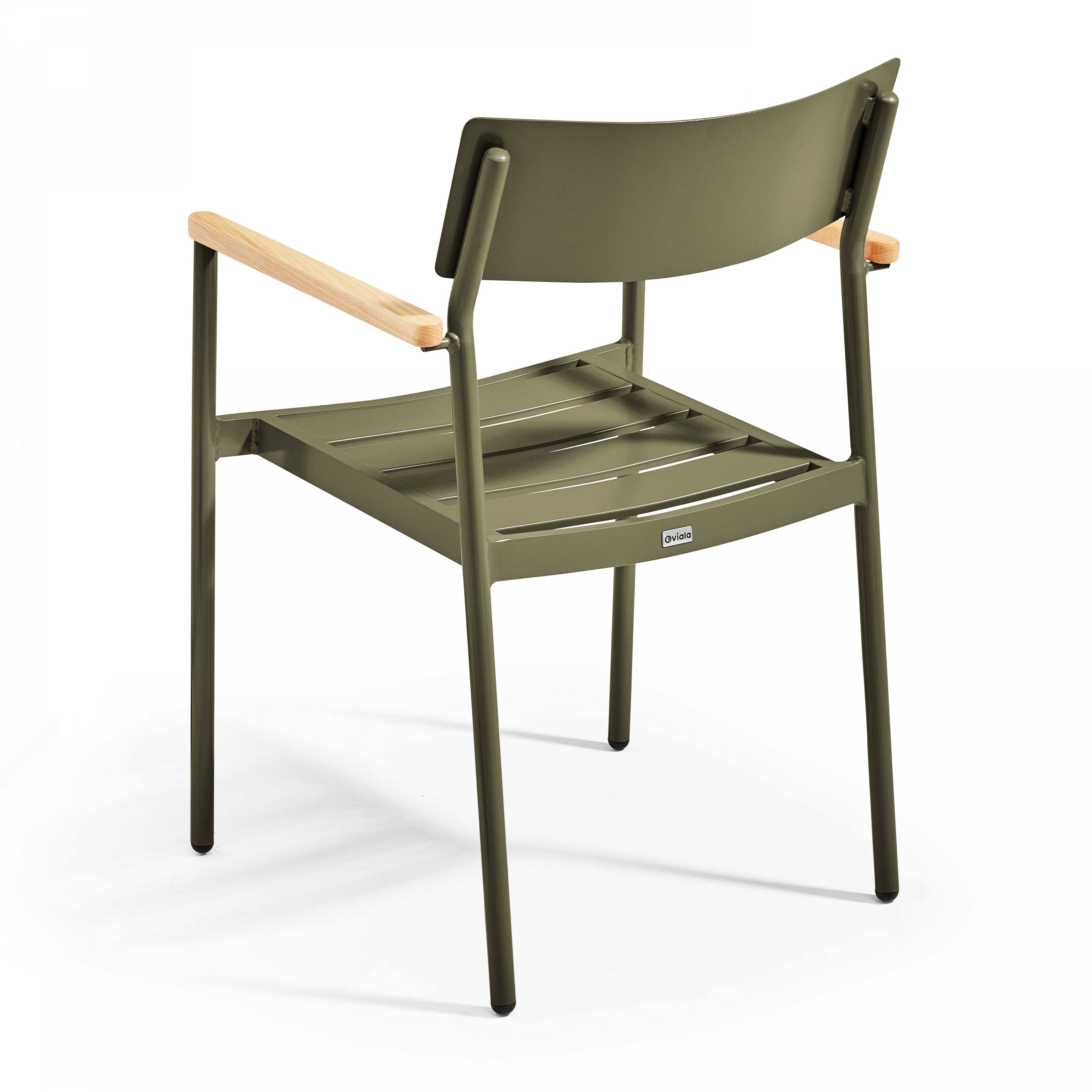 Oviala - Fauteuil de jardin en aluminium et bois vert kaki Leeds - Oviala - Imagen 2