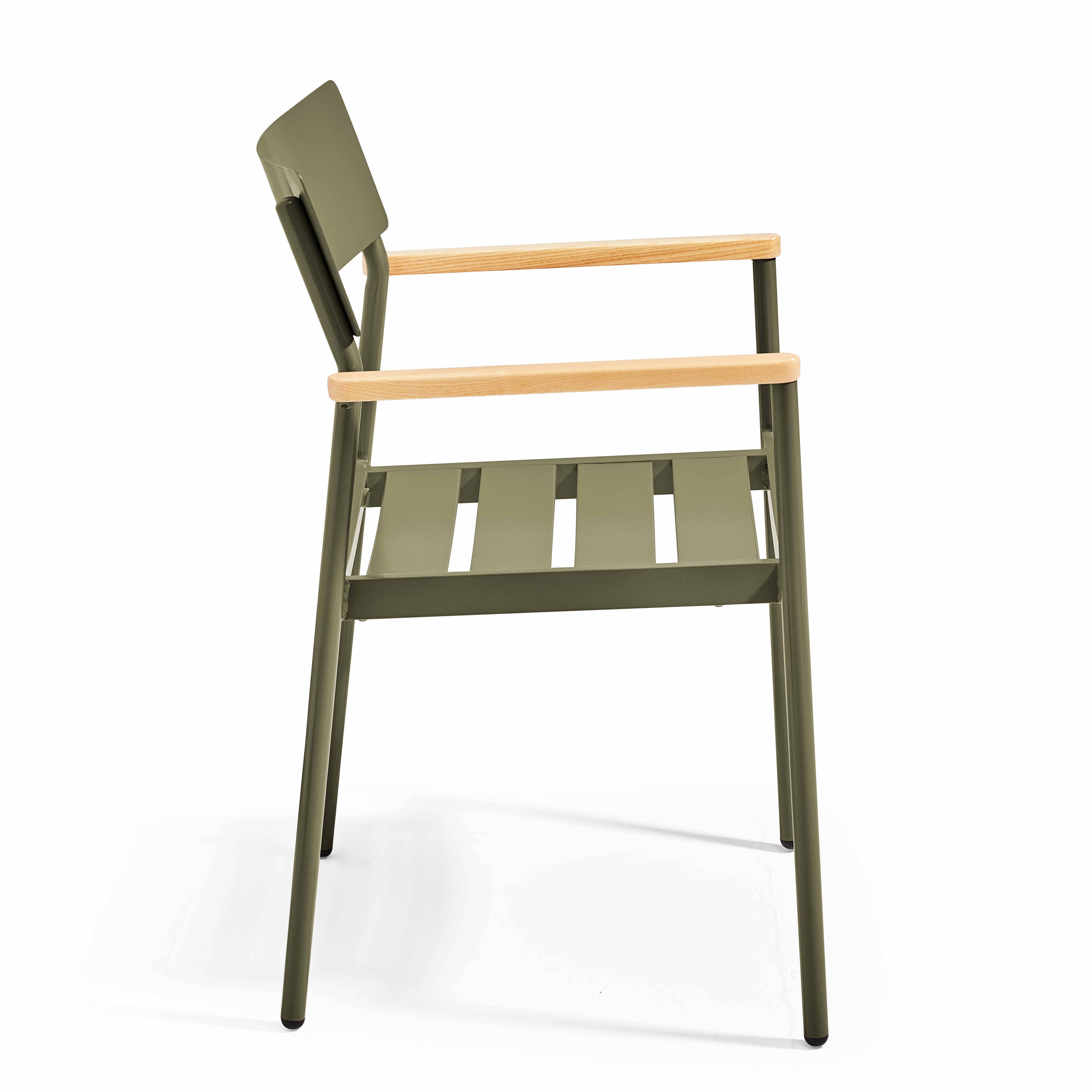 Oviala - Fauteuil de jardin en aluminium et bois vert kaki Leeds - Oviala - Imagen 3