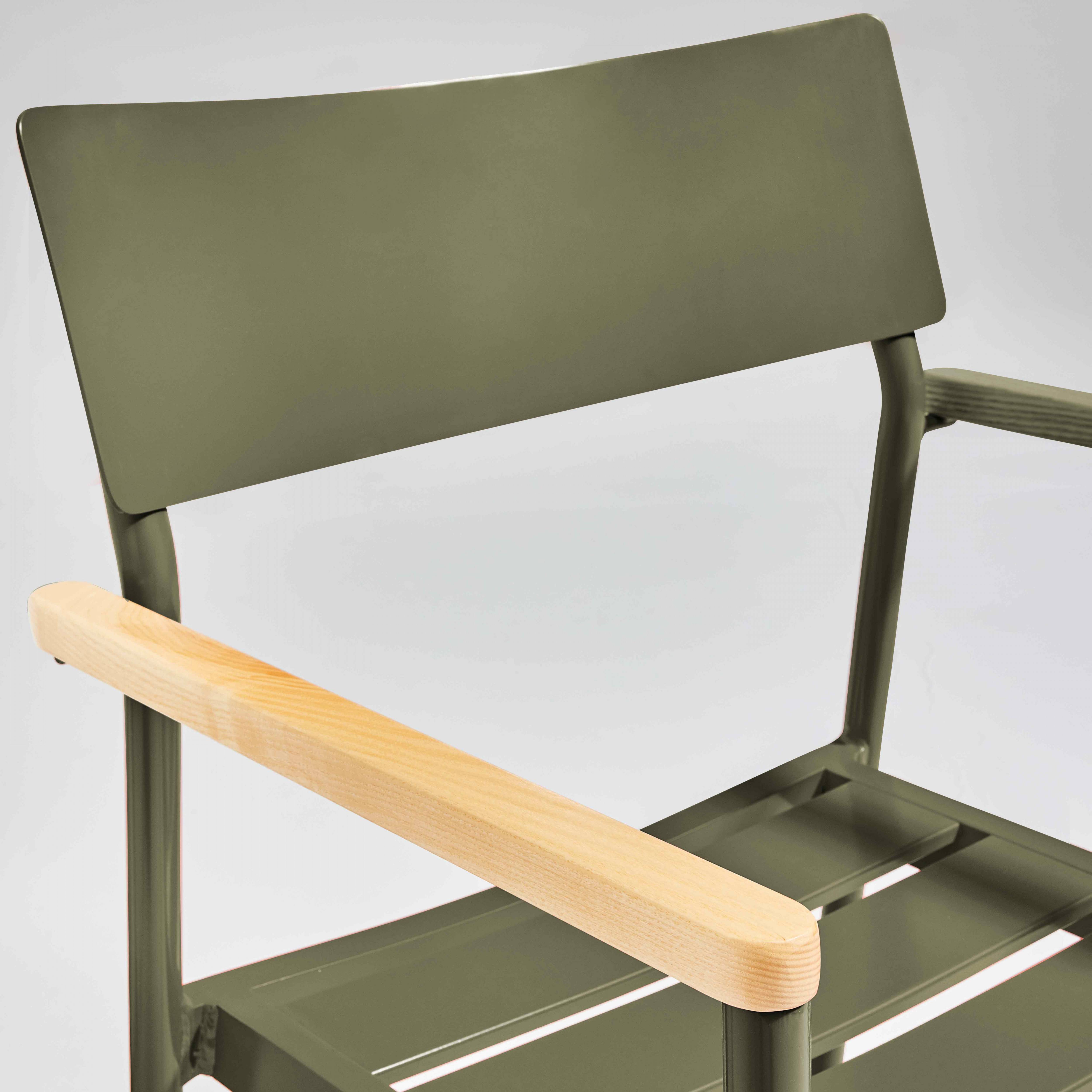 Oviala - Fauteuil de jardin en aluminium et bois vert kaki Leeds - Oviala - Imagen 5