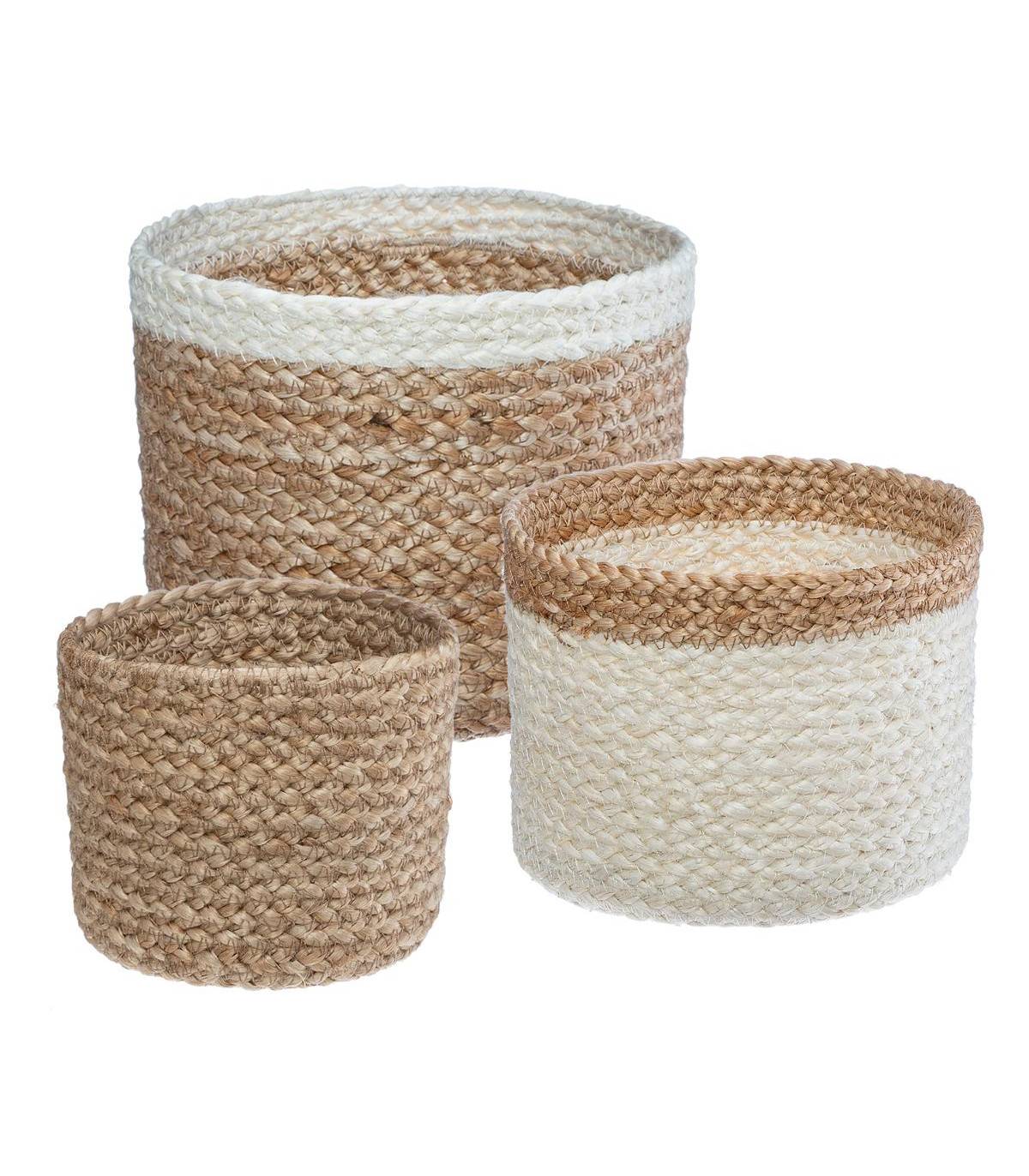 Set de 3 Paniers de rangement en Jute Naturel et Blanc - Imagen 1