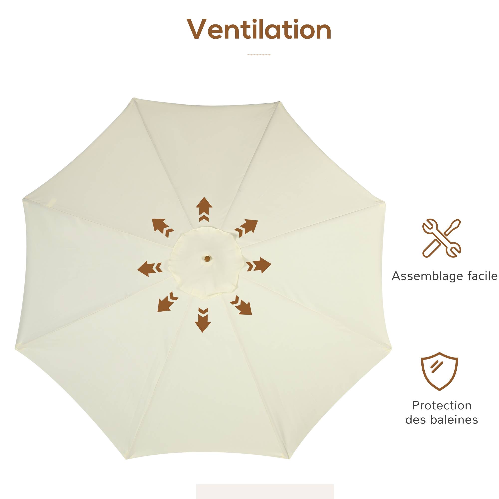 Parasol de jardin Bois Beige 325x325x250 cm - Image 9