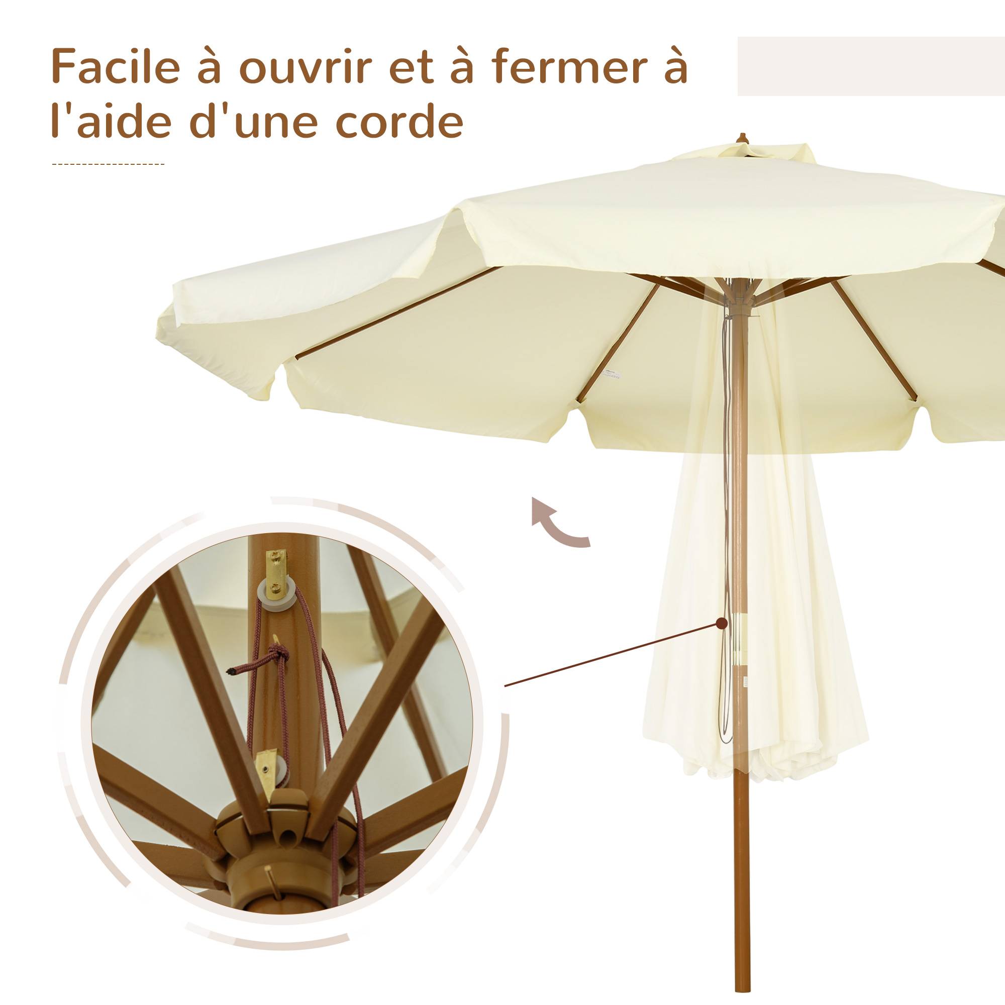 Parasol de jardin Bois Beige 325x325x250 cm - Image 7