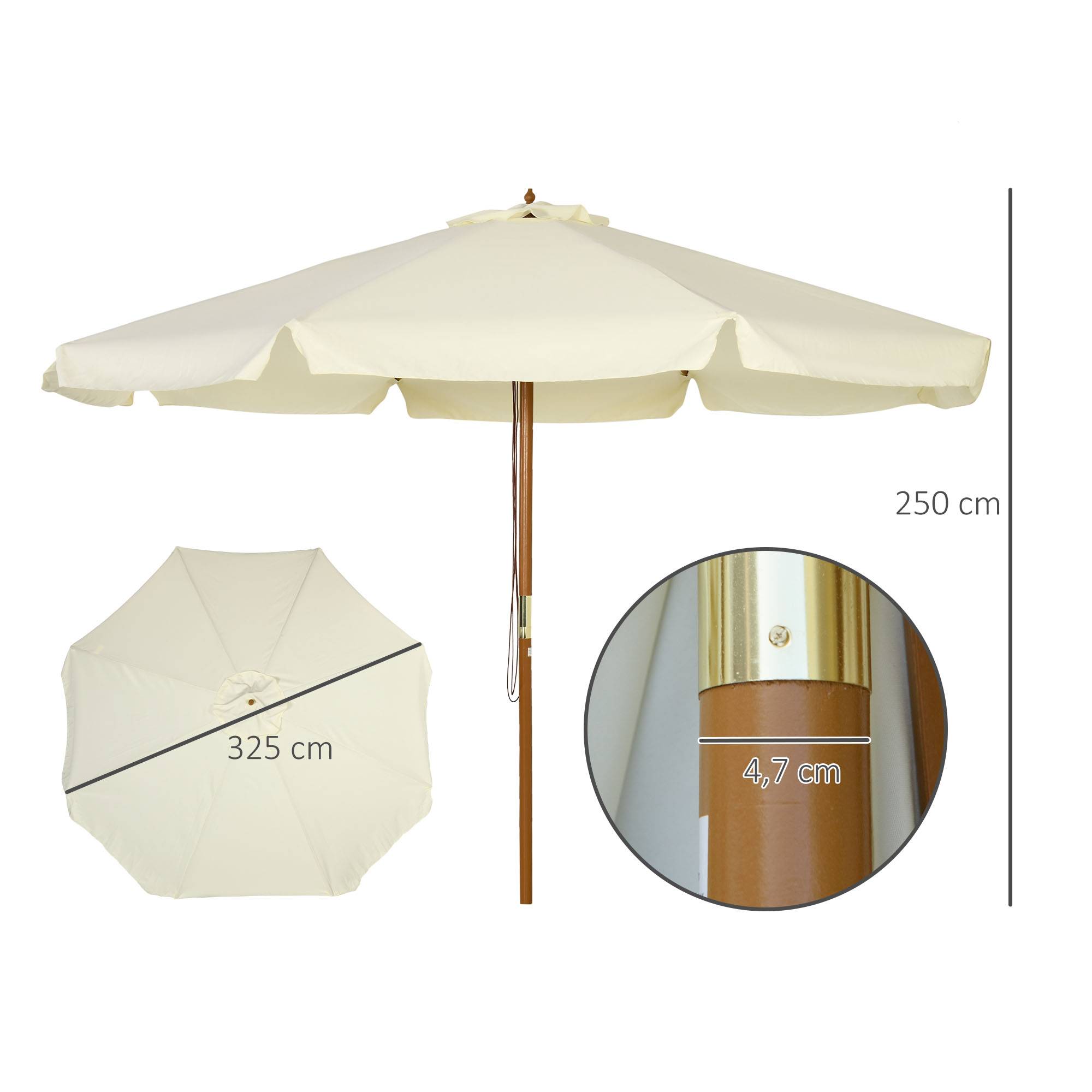 Parasol de jardin Bois Beige 325x325x250 cm - Image 5