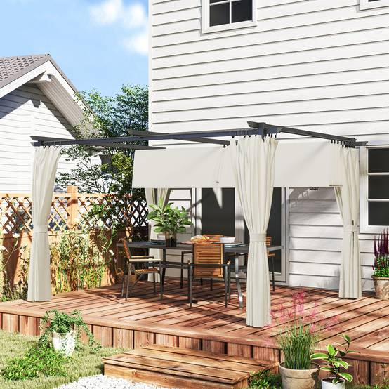 Pergola rétractable polyester extérieur ombrage ajustable 390x300cm crème - ComfortXL Outdoor Living - Image 3