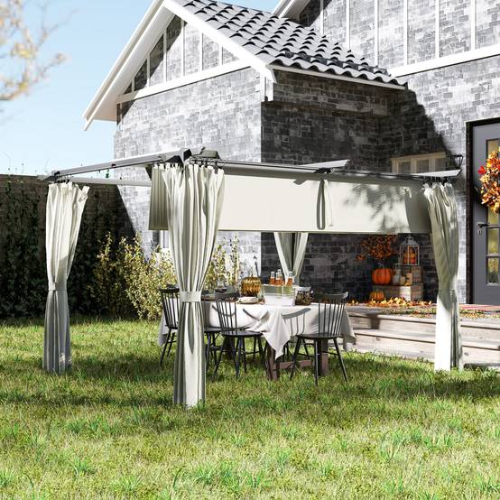 Pergola rétractable polyester extérieur ombrage ajustable 390x300cm crème - ComfortXL Outdoor Living - Image 4