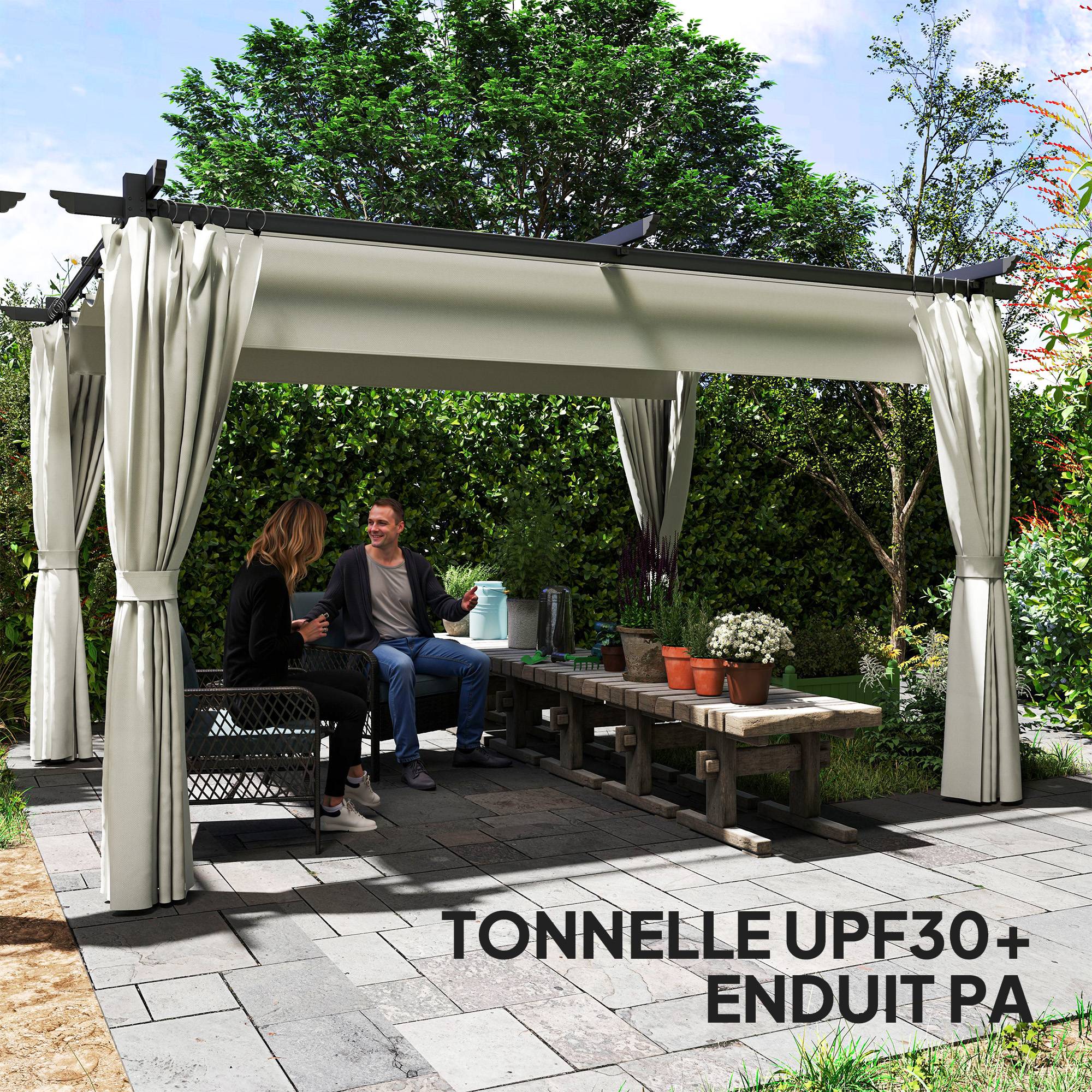 Pergola rétractable polyester extérieur ombrage ajustable 390x300cm crème - ComfortXL Outdoor Living - Image 8
