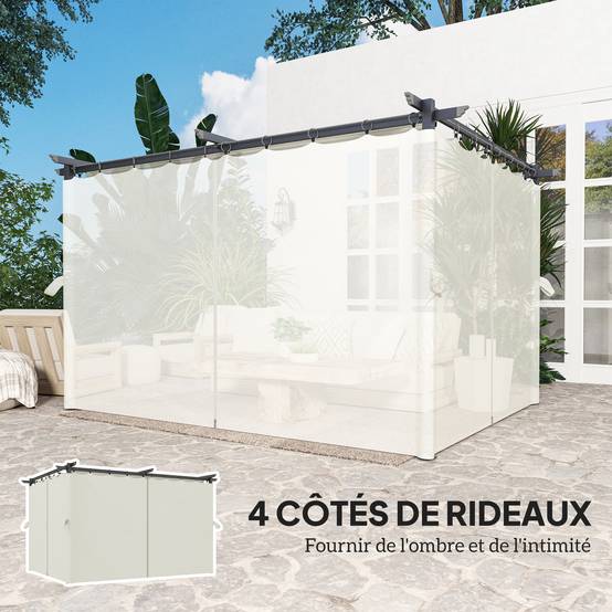 Pergola rétractable polyester extérieur ombrage ajustable 390x300cm crème - ComfortXL Outdoor Living - Image 7