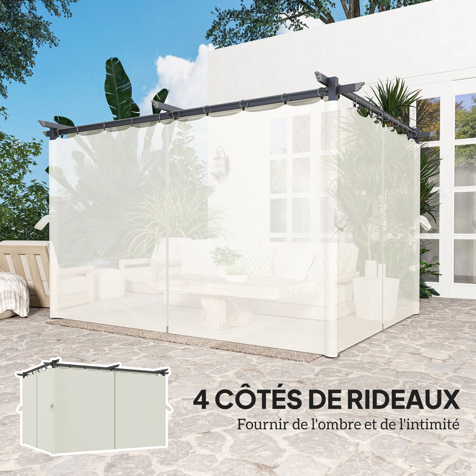 Pergola rétractable polyester extérieur ombrage ajustable 390x300cm crème - ComfortXL Outdoor Living - Image 7