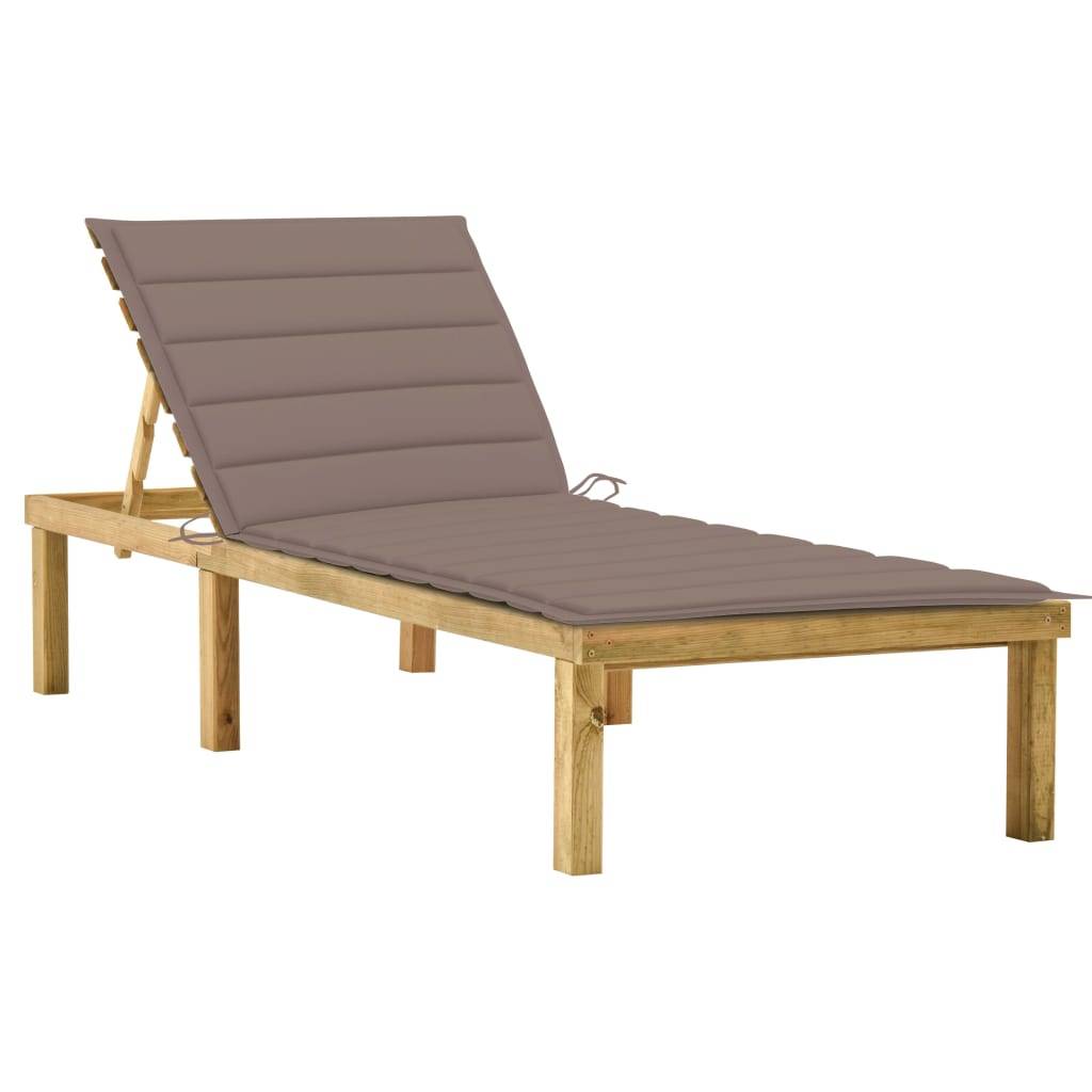 Helloshop26 - Transat chaise longue bain de soleil lit de jardin terrasse meuble d'extérieur avec coussin taupe bois de pin imprégné - Imagen 1
